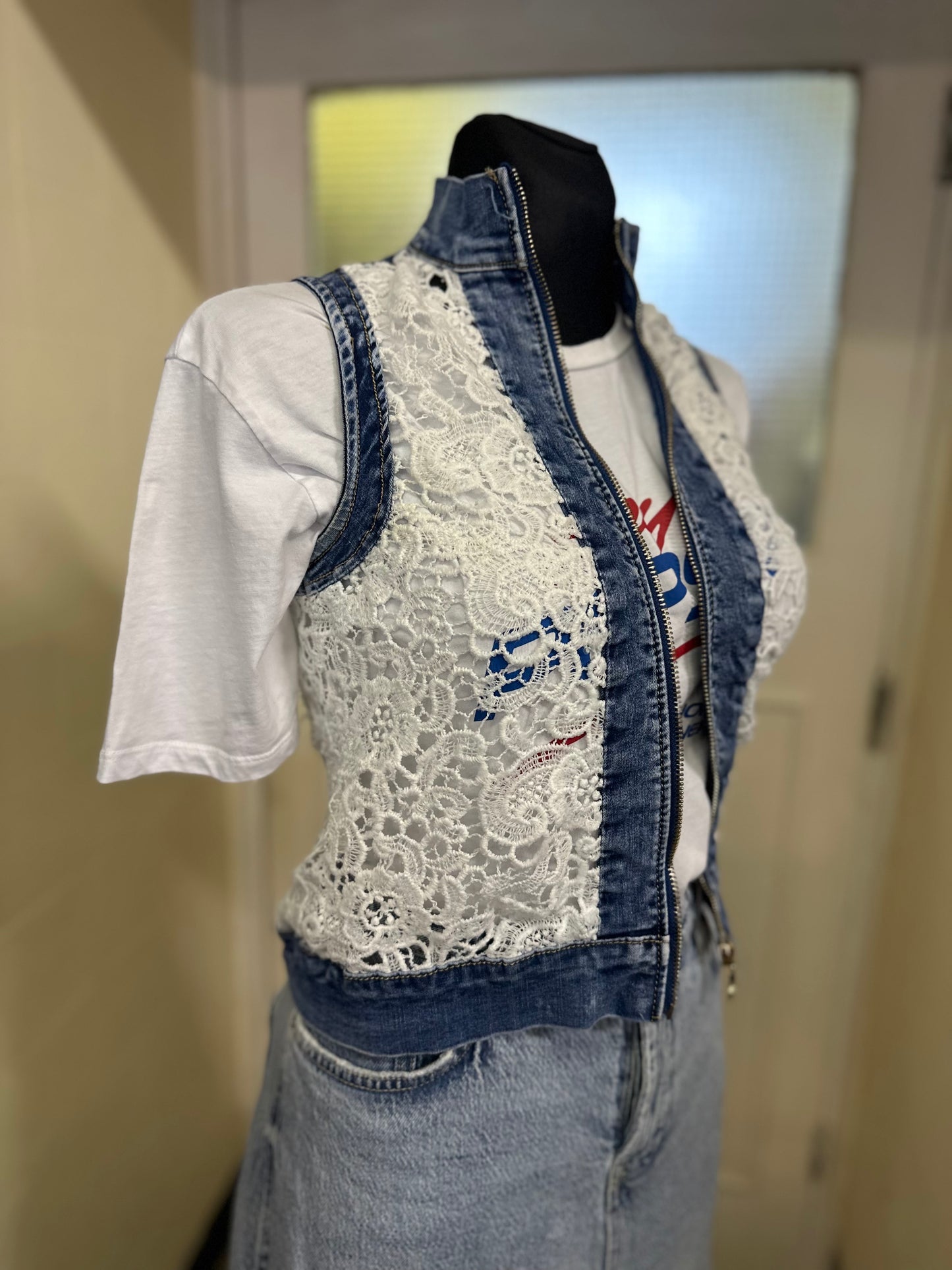 Denim & Crochet Vest Size XS