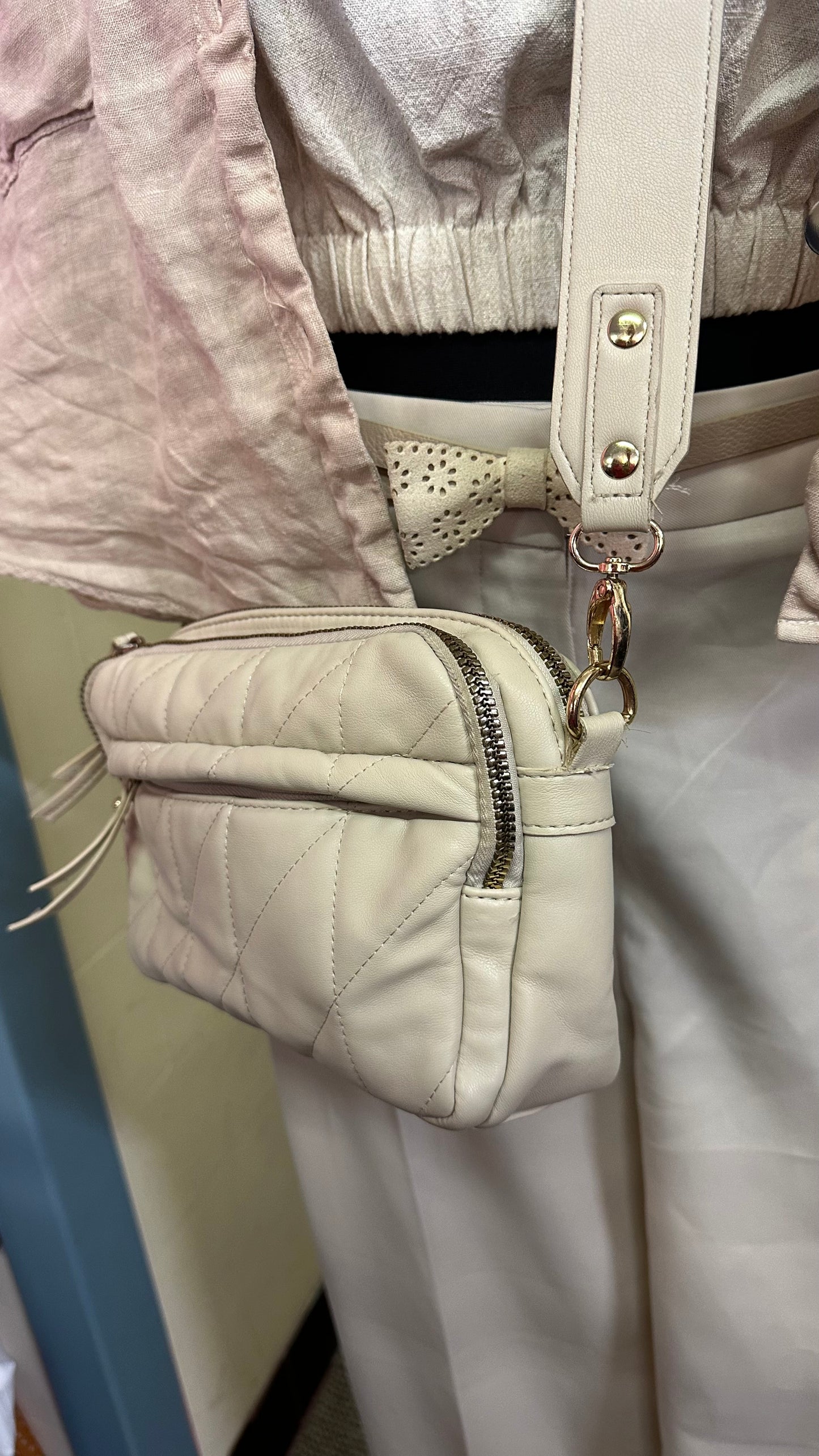 Cream Quilted Crossbody