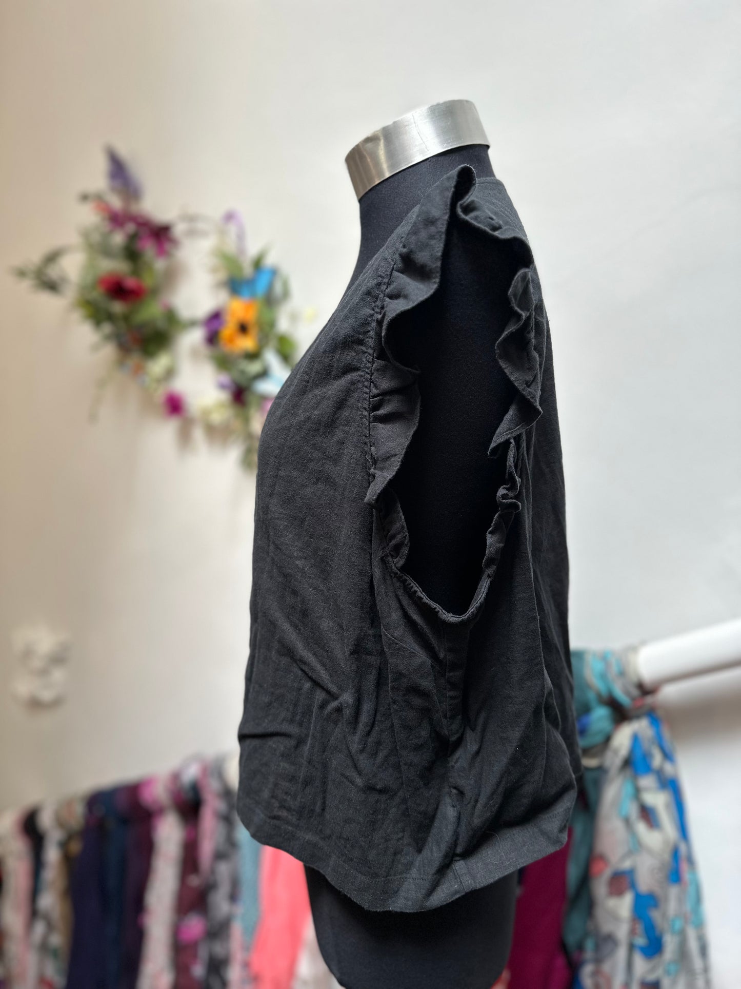 Madewell Black Linen Blend Top Size 16