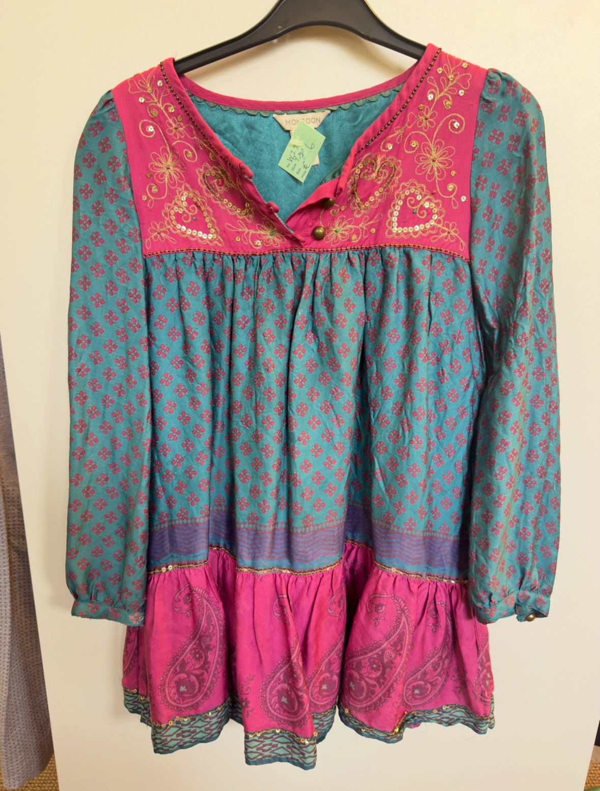 Monsoon Dress Age 9 One Button Missing but not noticeable if worn open