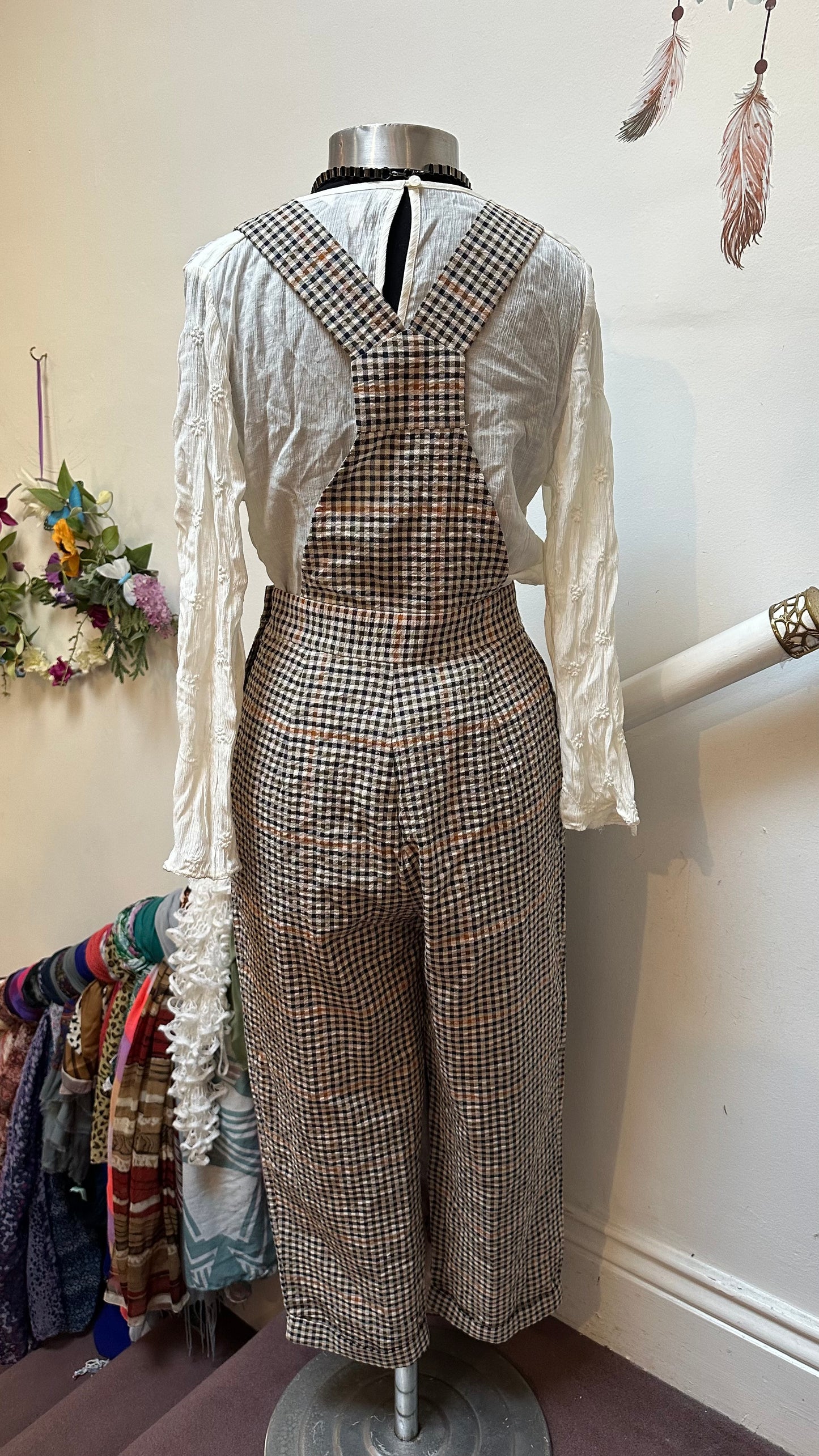 Zara Checkered Dungaree Jumpsuit Size XS