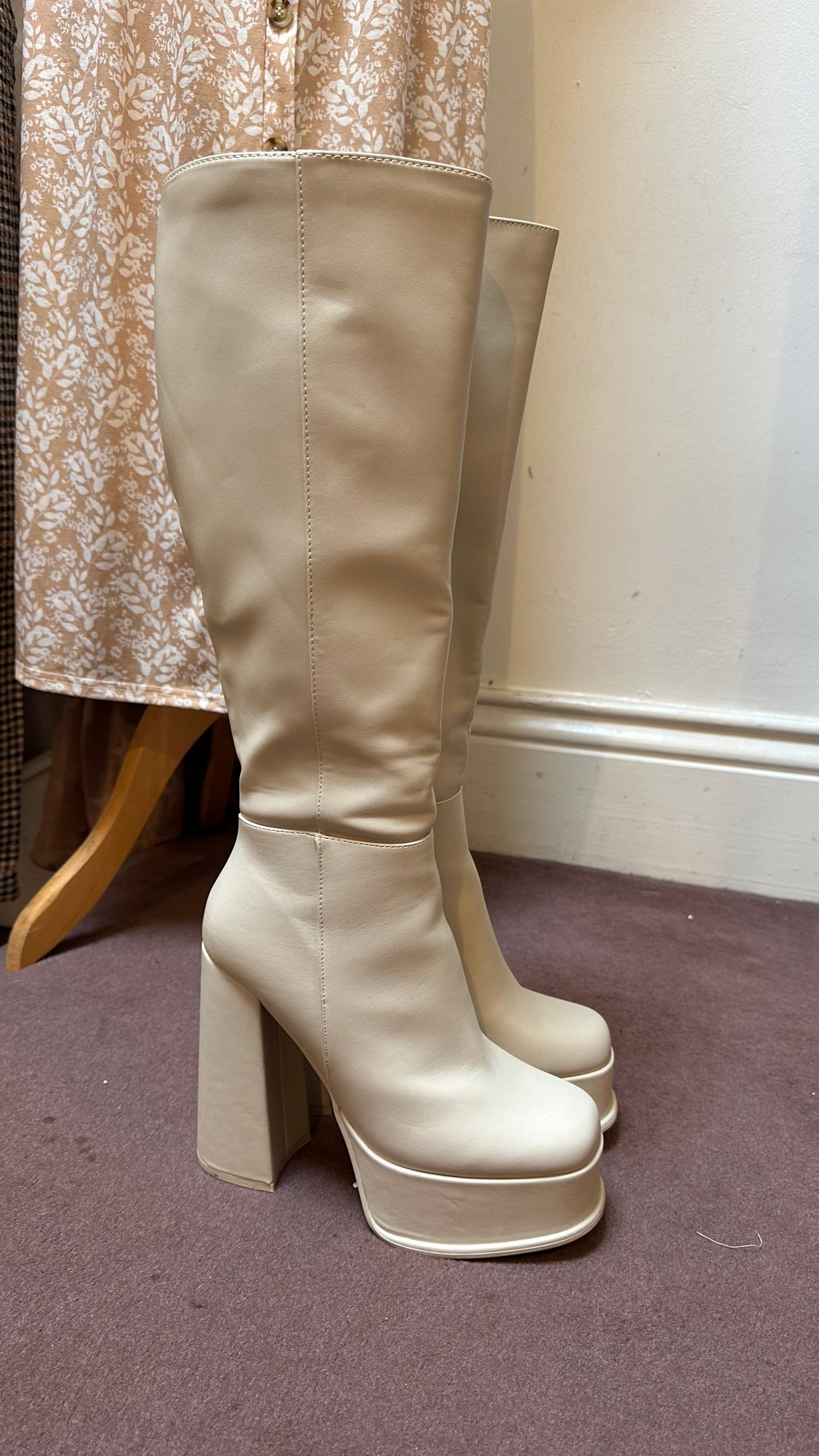 Primark Cream Platform Boots Size 6