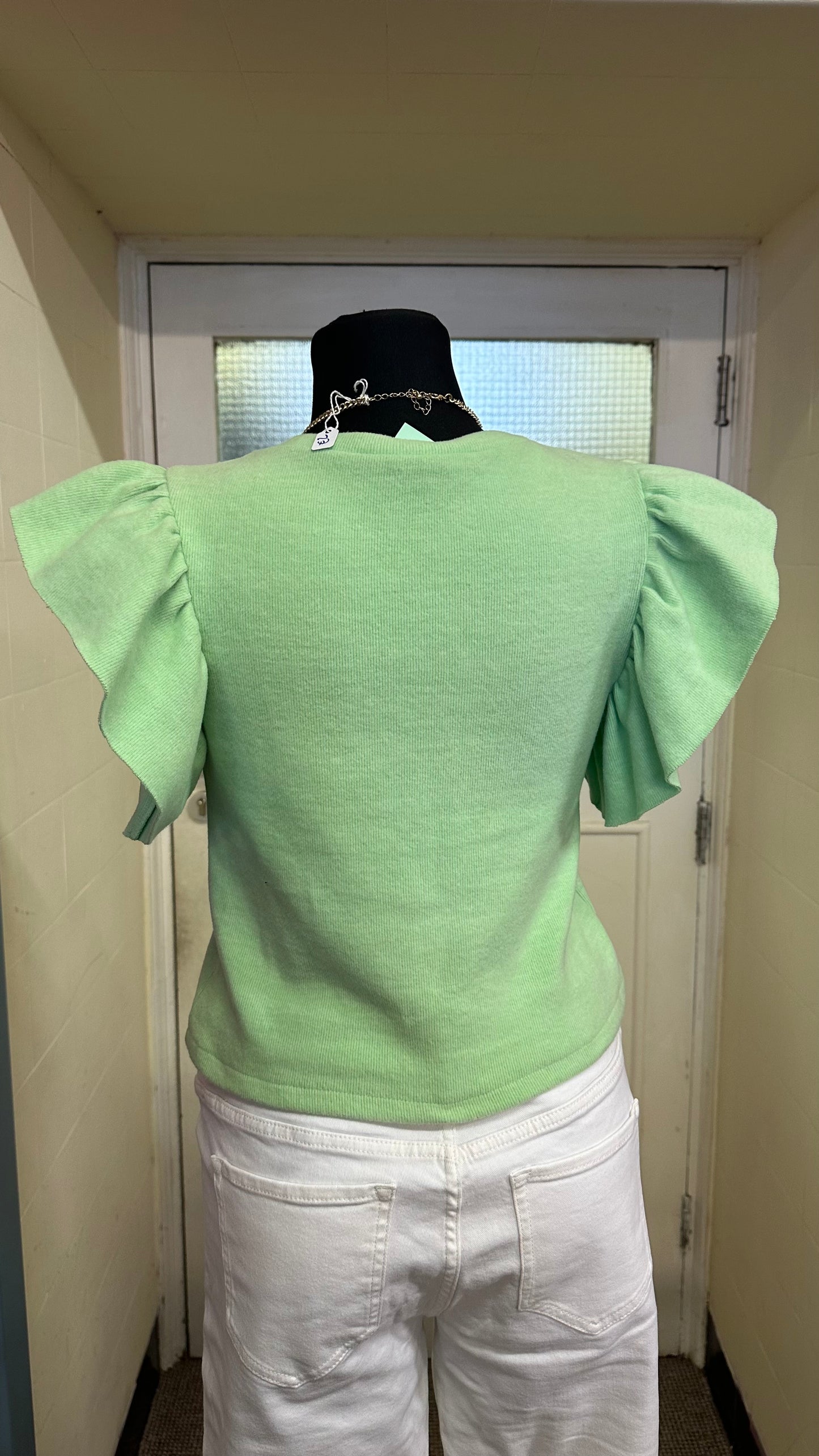 Zara Green Ruffle Aleeve Top Size S