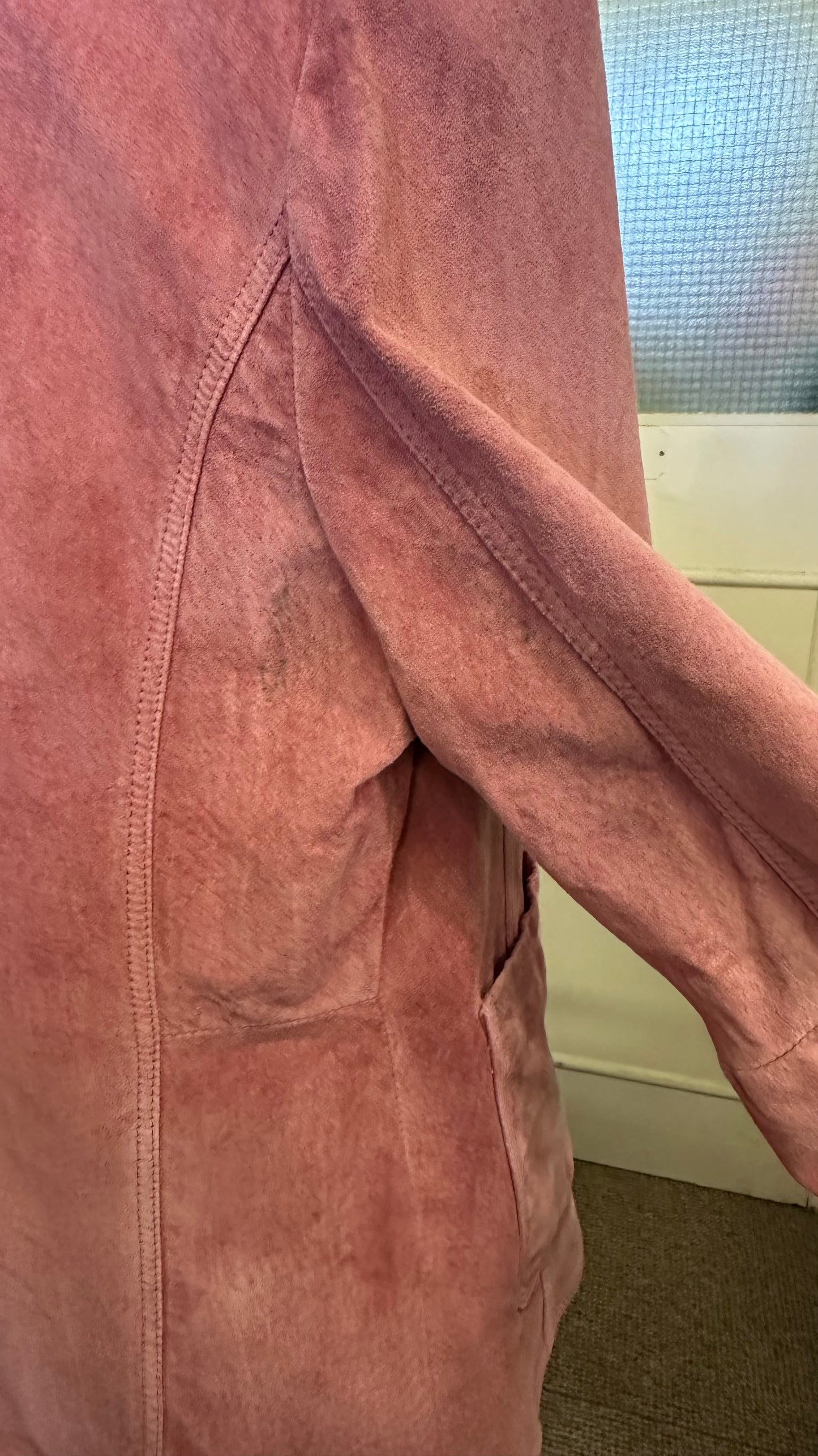 Pink Real Suede Jacket Best Fit Size M (Slightly stained under right arm)