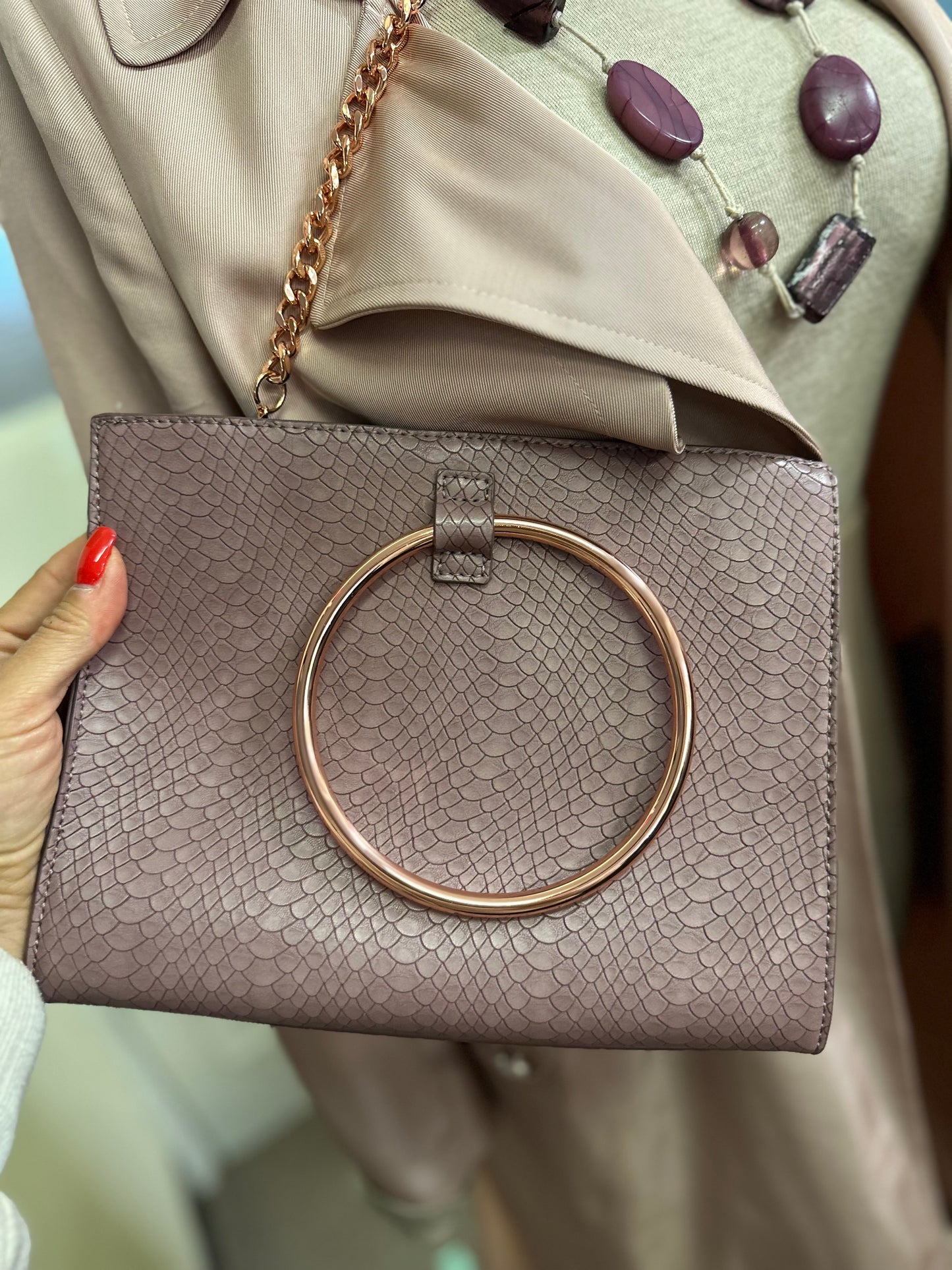 Blush Pink Bag with Metal Circle