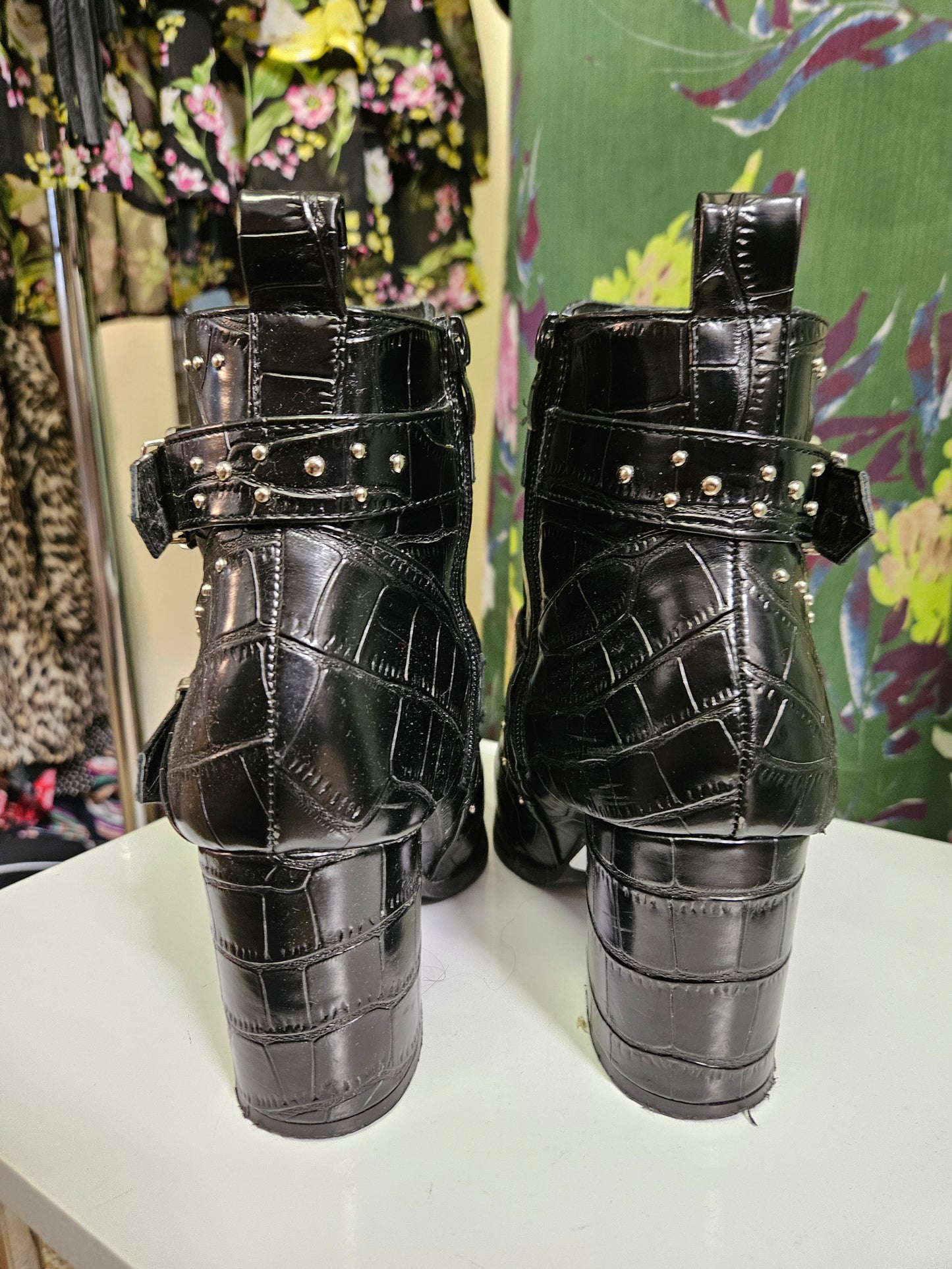 Celya, black studded boots, size 3