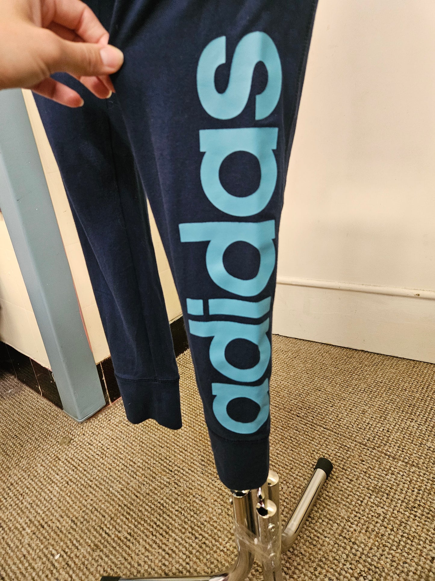 Adidas navy/blue logo leggings, size 8/10