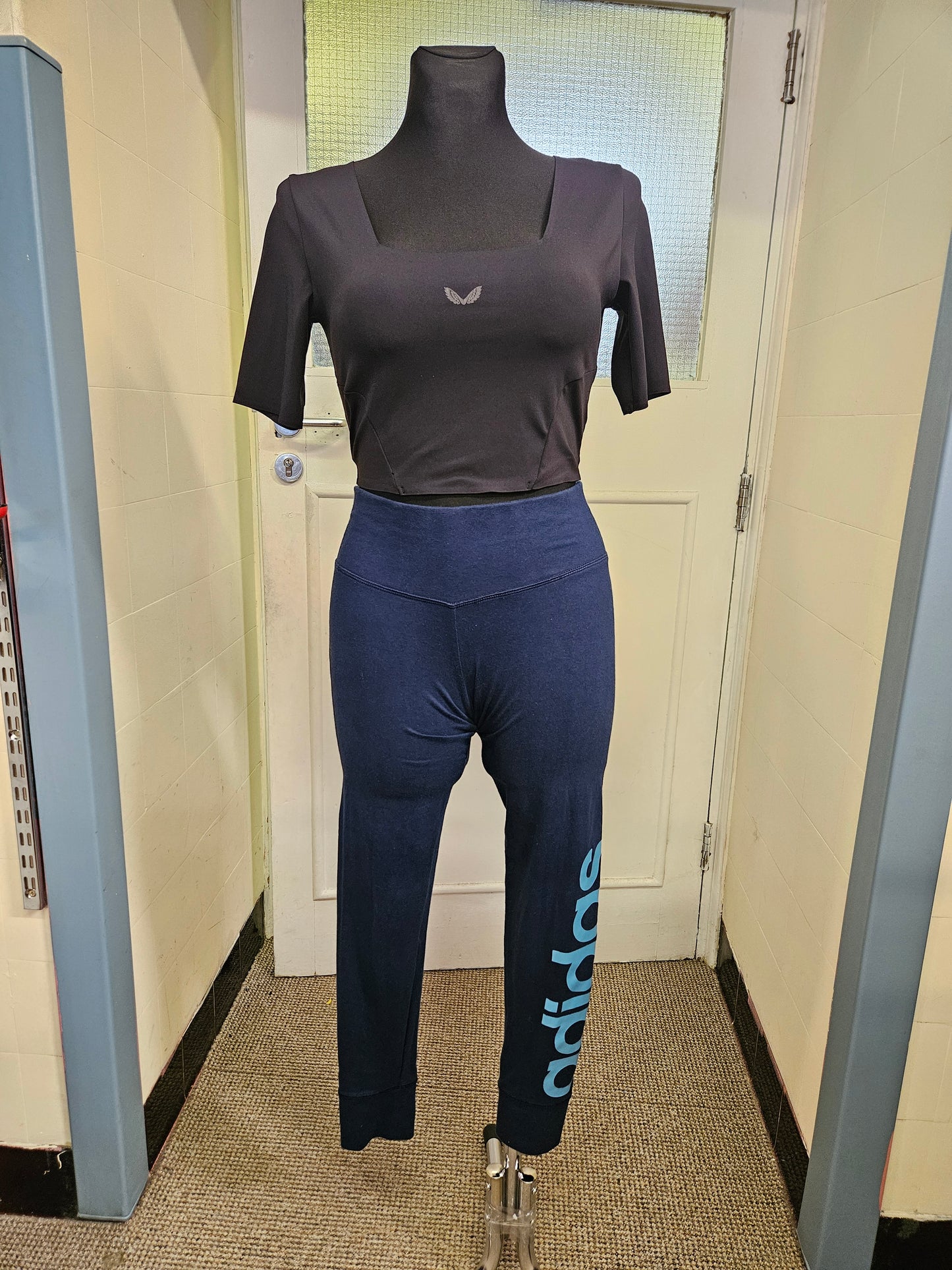 Adidas navy/blue logo leggings, size 8/10