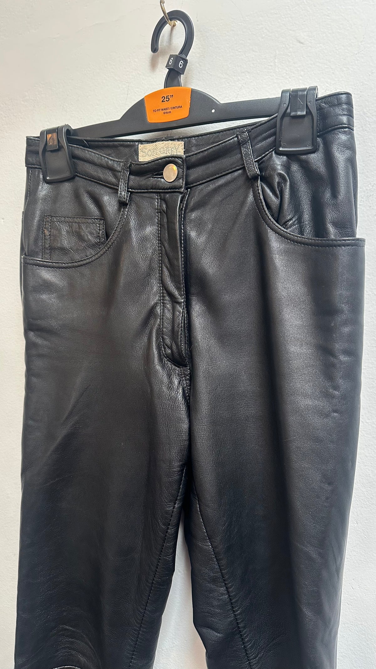 Real Leather High Waisted Trousers Size 6 (EU 34) Mark on one knee (see last photo)