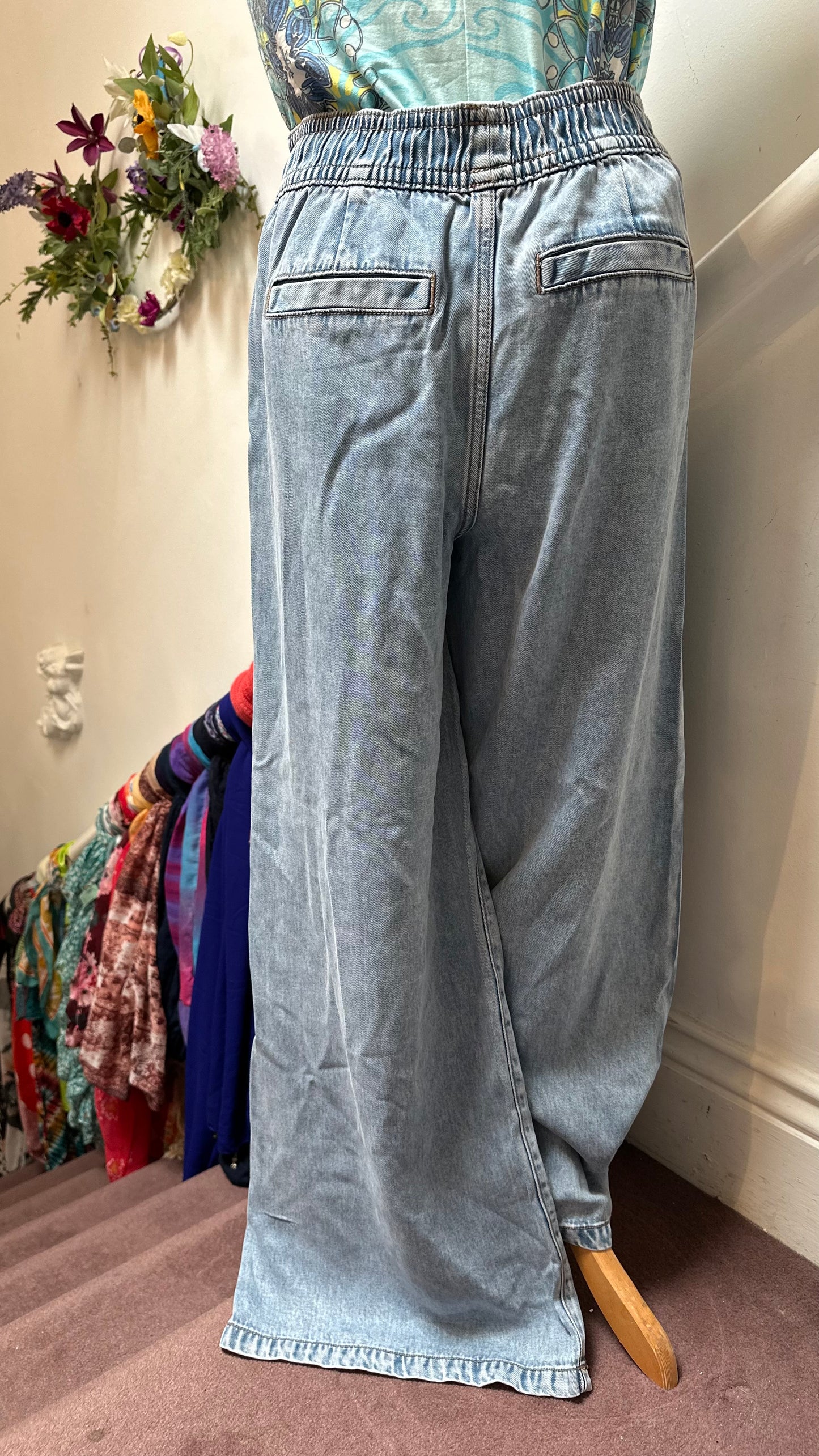 River Island Wide Leg Chino-Style Denim Trousers Size 12
