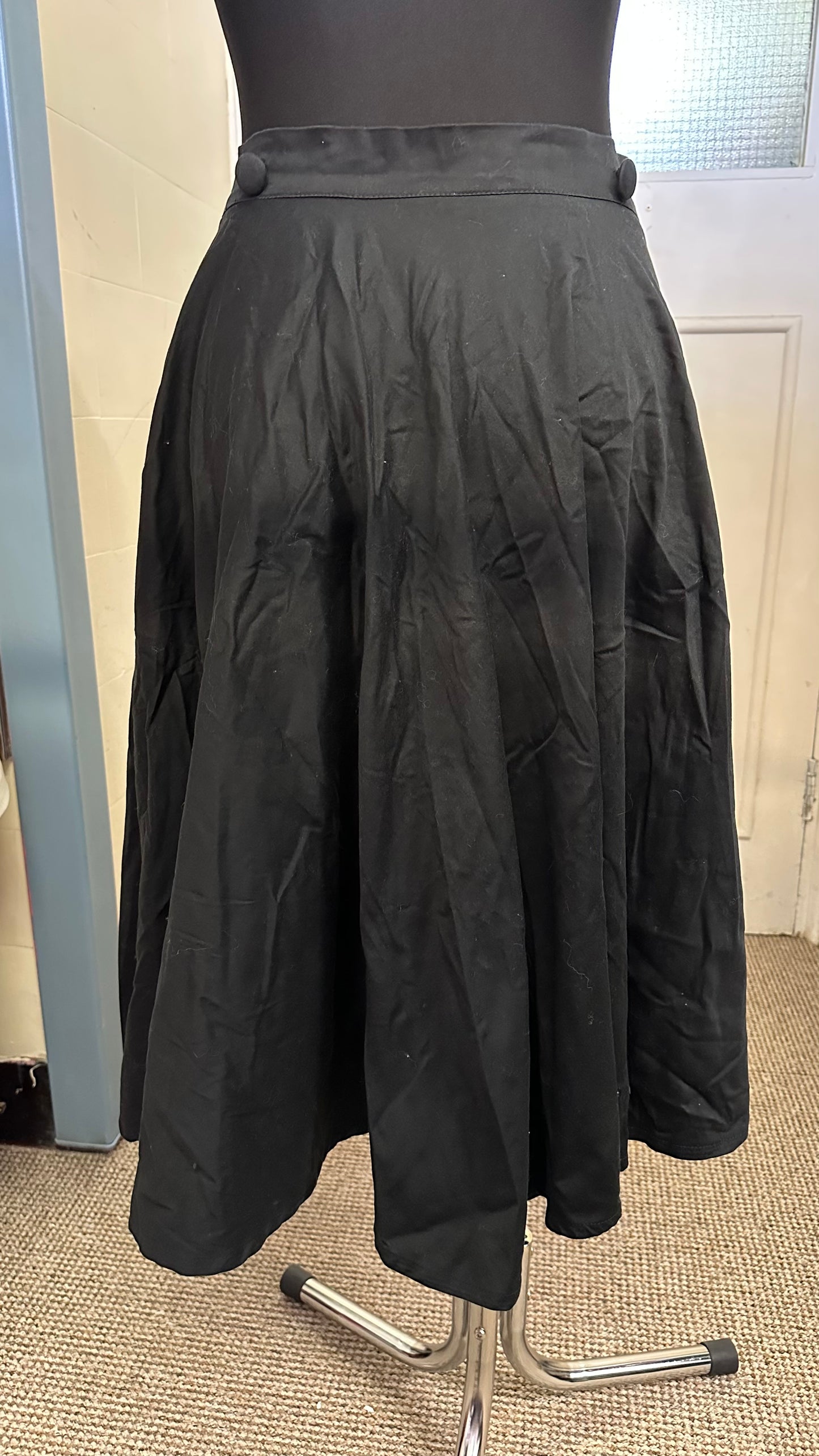 Vintage/Retro Black Skirt with Bows and Buttons to attach braces Best fit Size 10