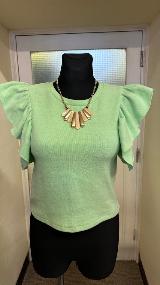 Zara Green Ruffle Aleeve Top Size S