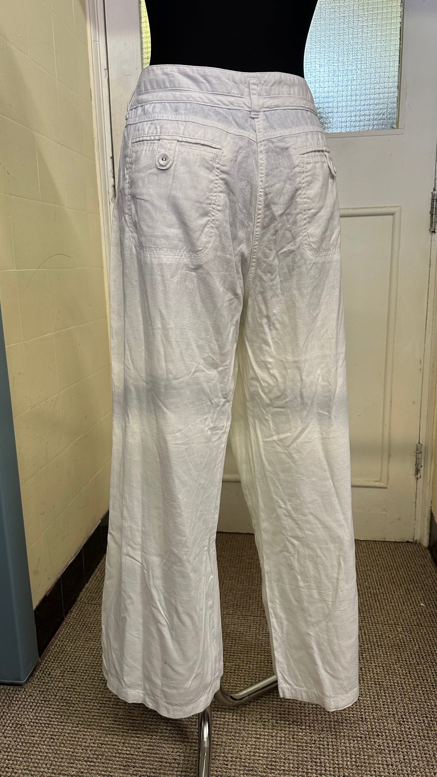 Next Linen Blend White Trousers Size 18