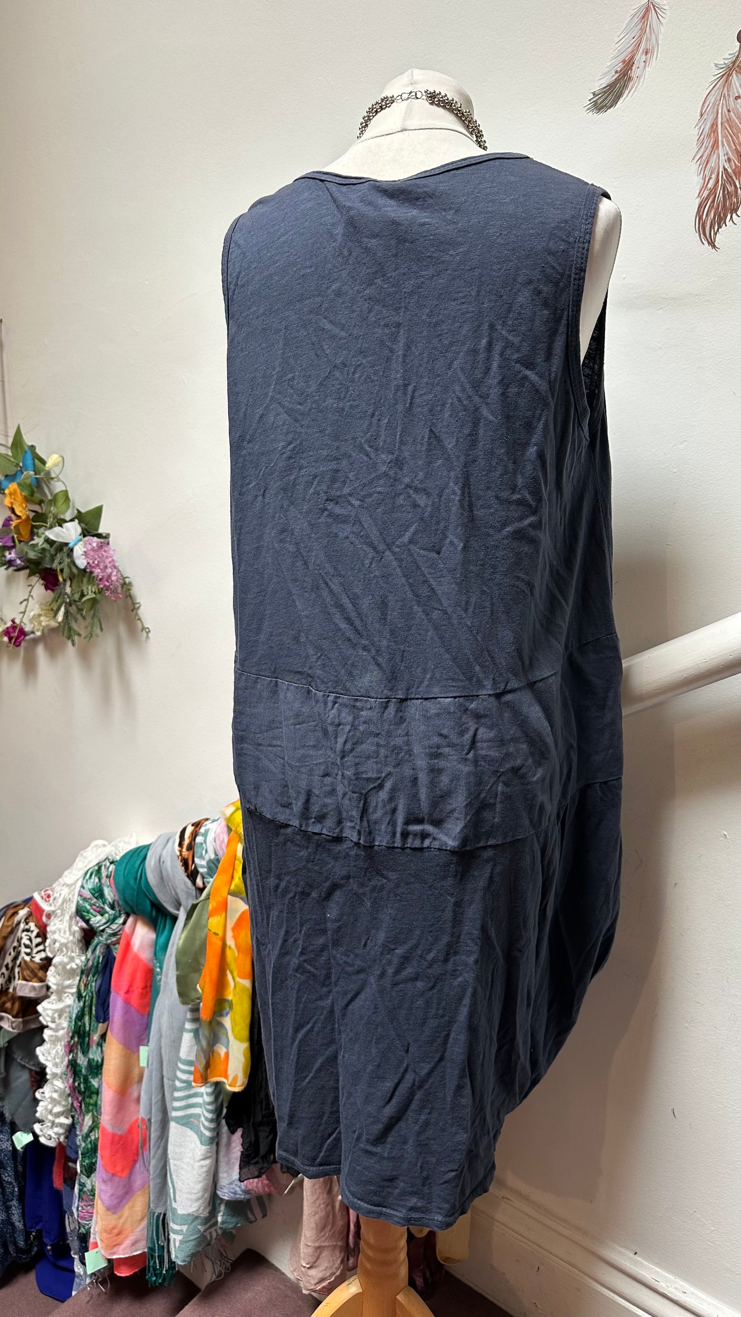 Navy Cotton/Linen Blend Dress with Pockets Best Fit Size L