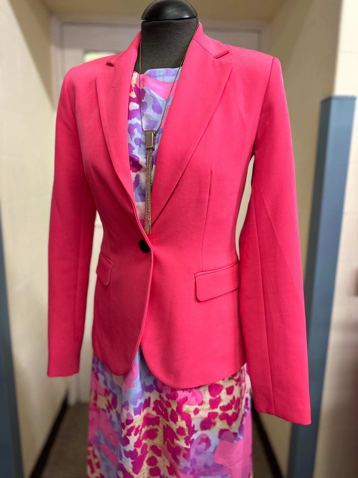 Zara Hot Pink Blazer, Size 6, Small mark from brooch