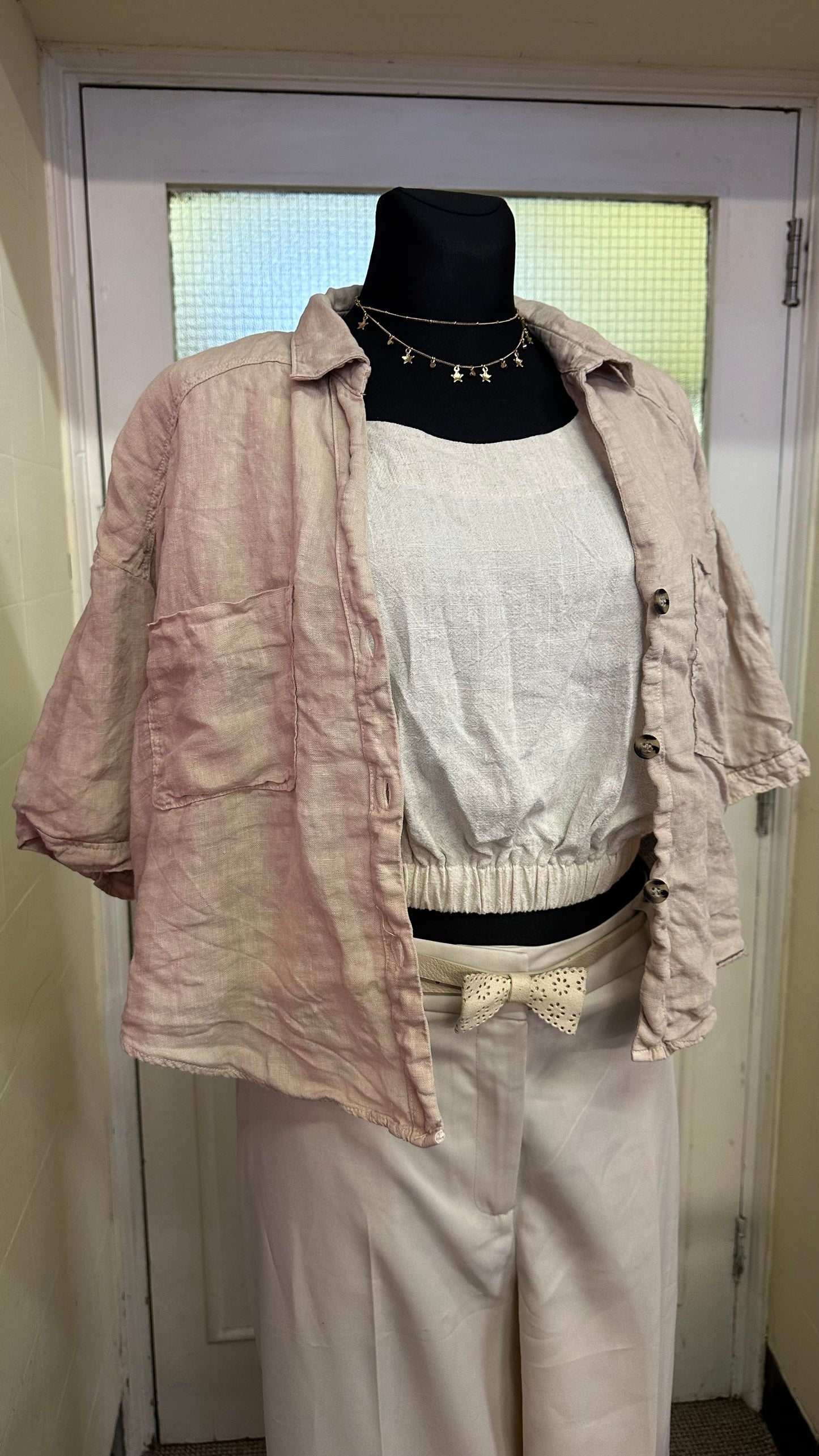 Zara 100% Linen Crop Shirt Size L