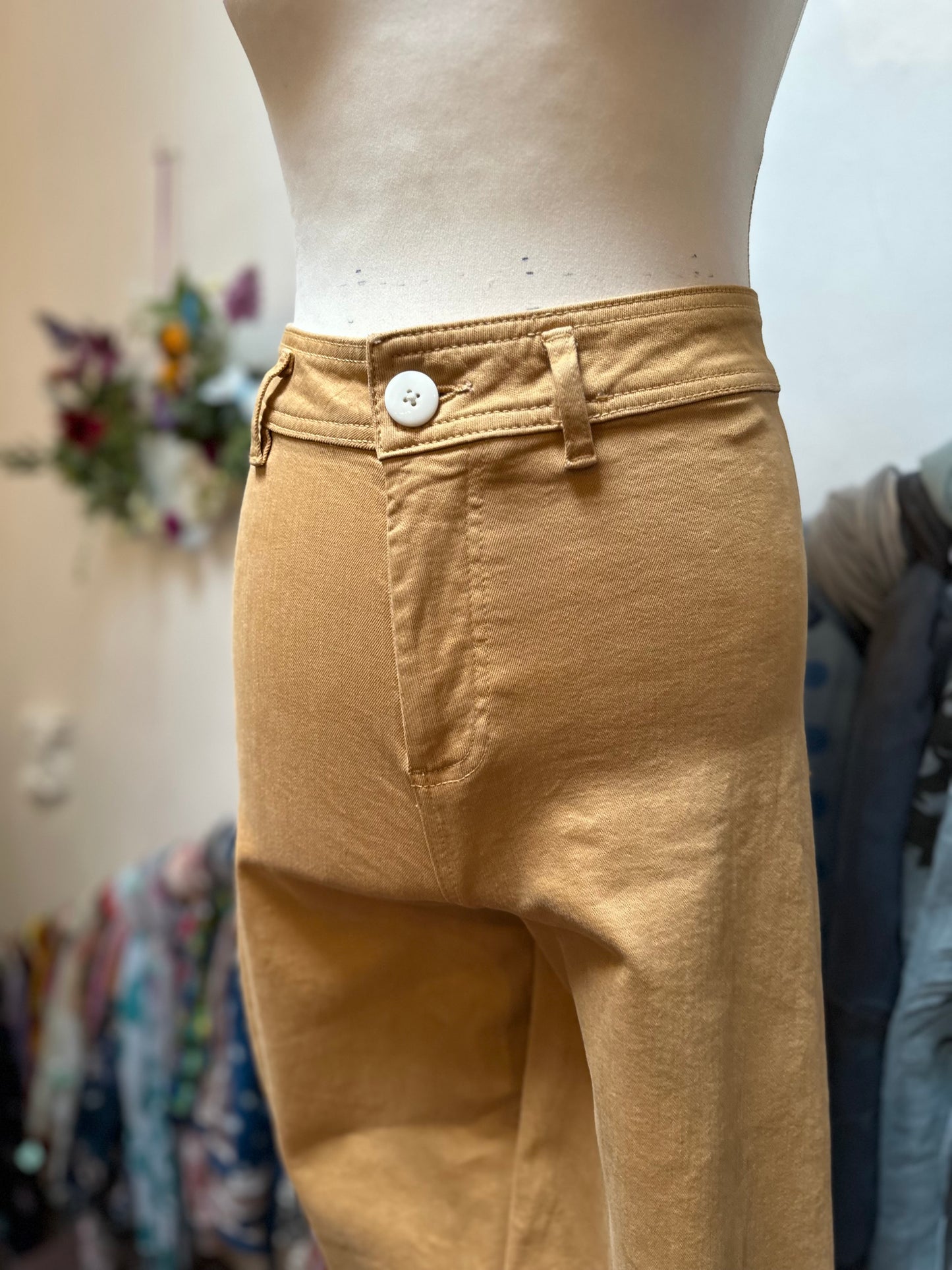 Denim Co Tan Fray Cropped Wide Leg Jeans Size 8 Stretchy