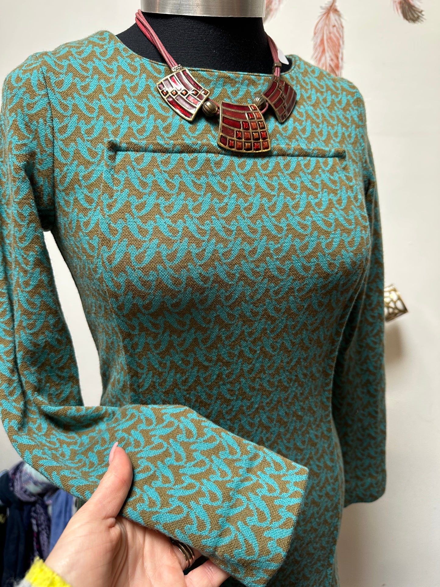 Designer Orla Kiely 100% Wool Retro Dress Size 8