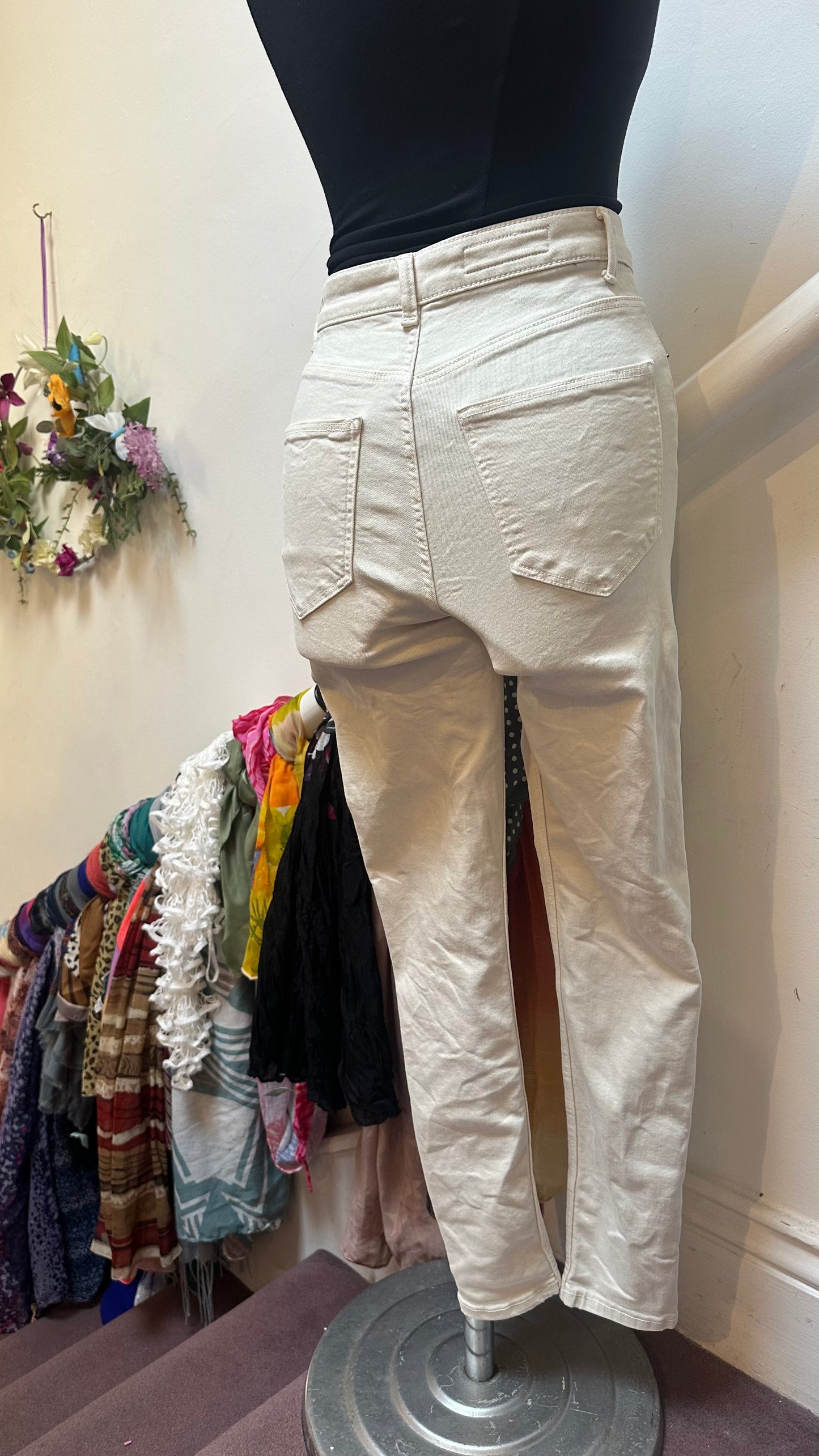 Zara Cream Stretchy Skinny Jeans High Waist Size 10
