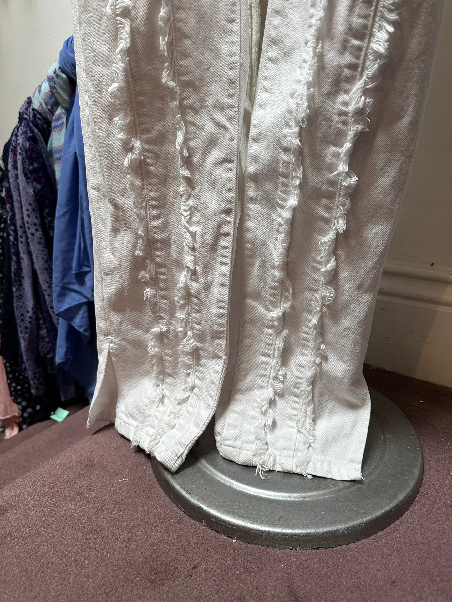Pretty Little Thing White Fringe Jeans 100% Cotton Size 8