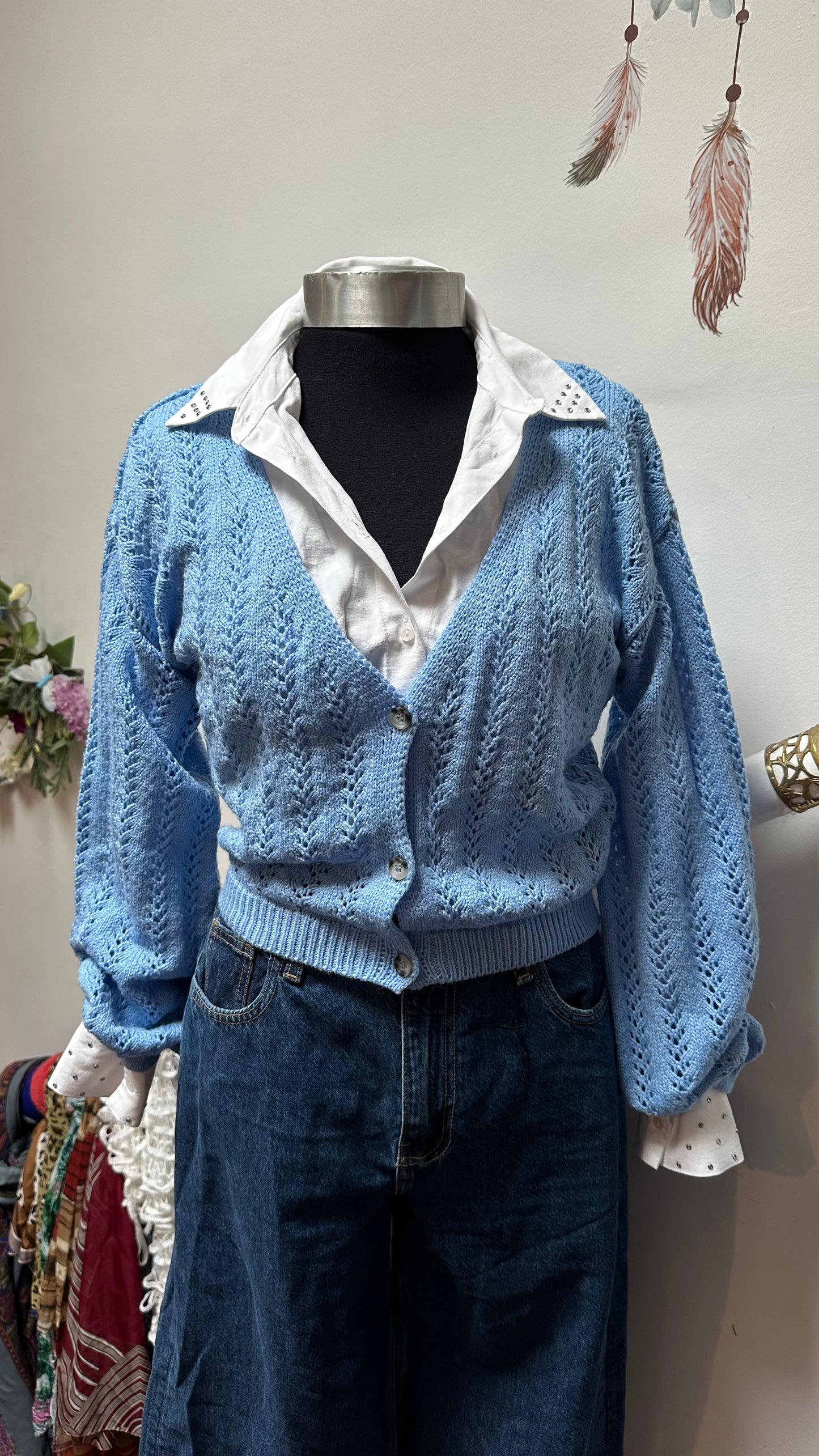 Reclaimed Vintage Baby Blue Cardigan Oversized XS