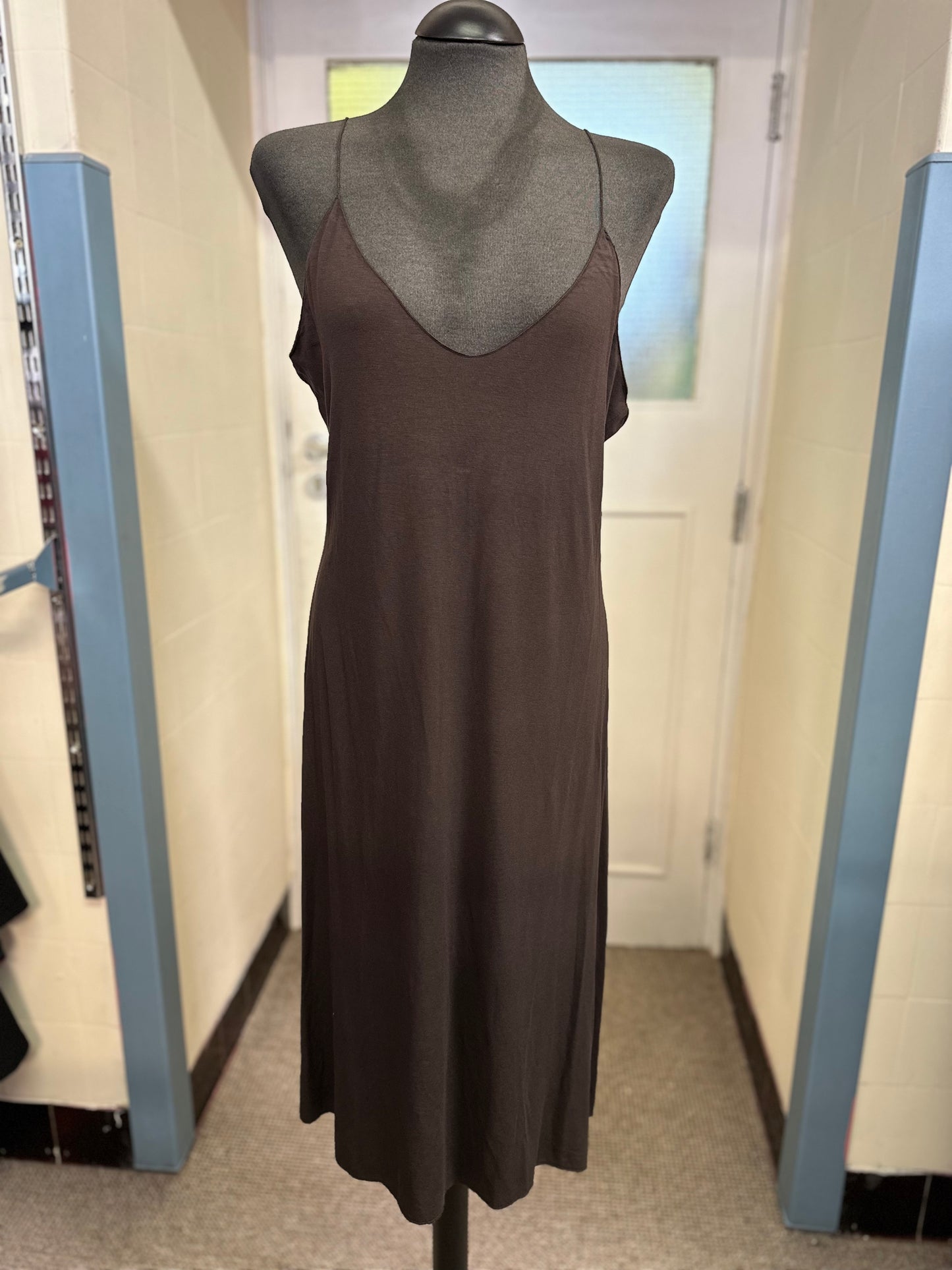 Designer Stills Brown Silk Dress, Size 12, sheer outer with separate slip underneath