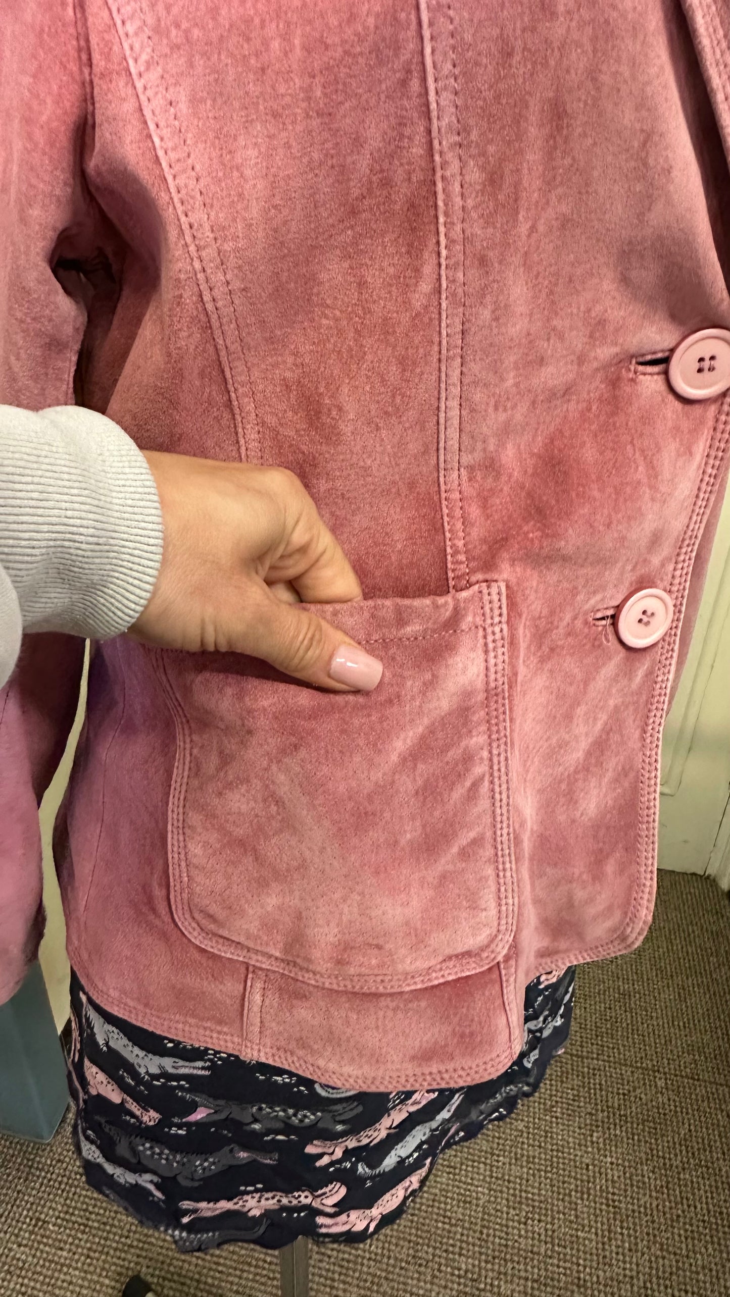 Pink Real Suede Jacket Best Fit Size M (Slightly stained under right arm)