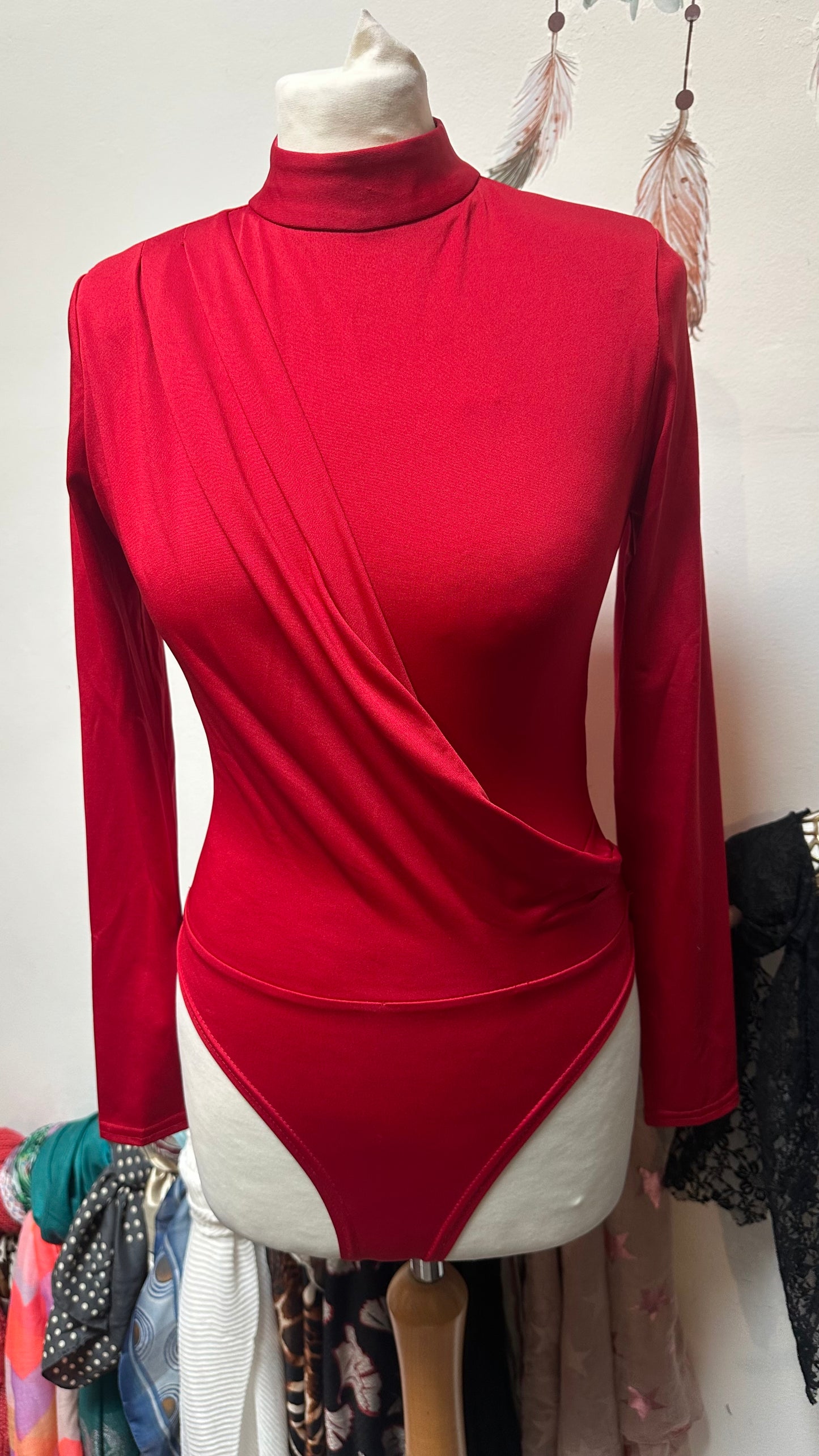 Atmosphere Red Bodysuit with Shoulder Pads Size 8