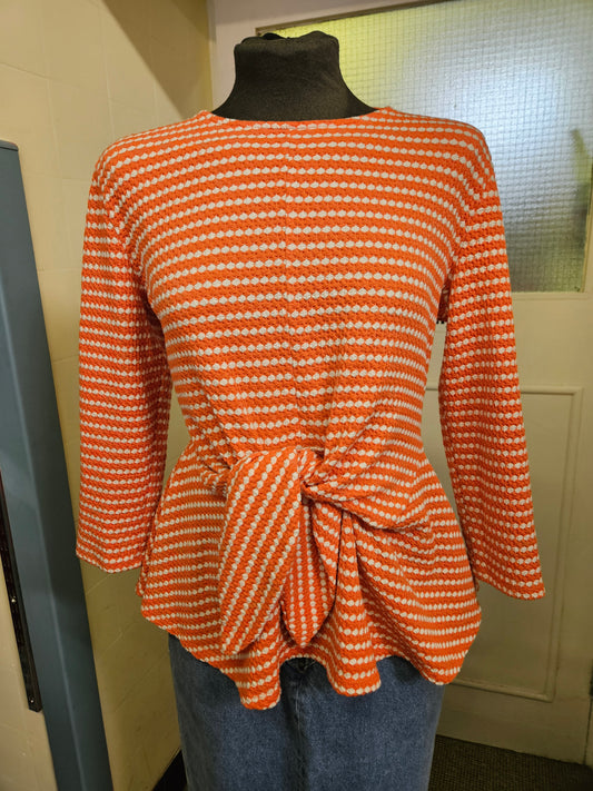 Savida, orange/white peplum blouse, size L