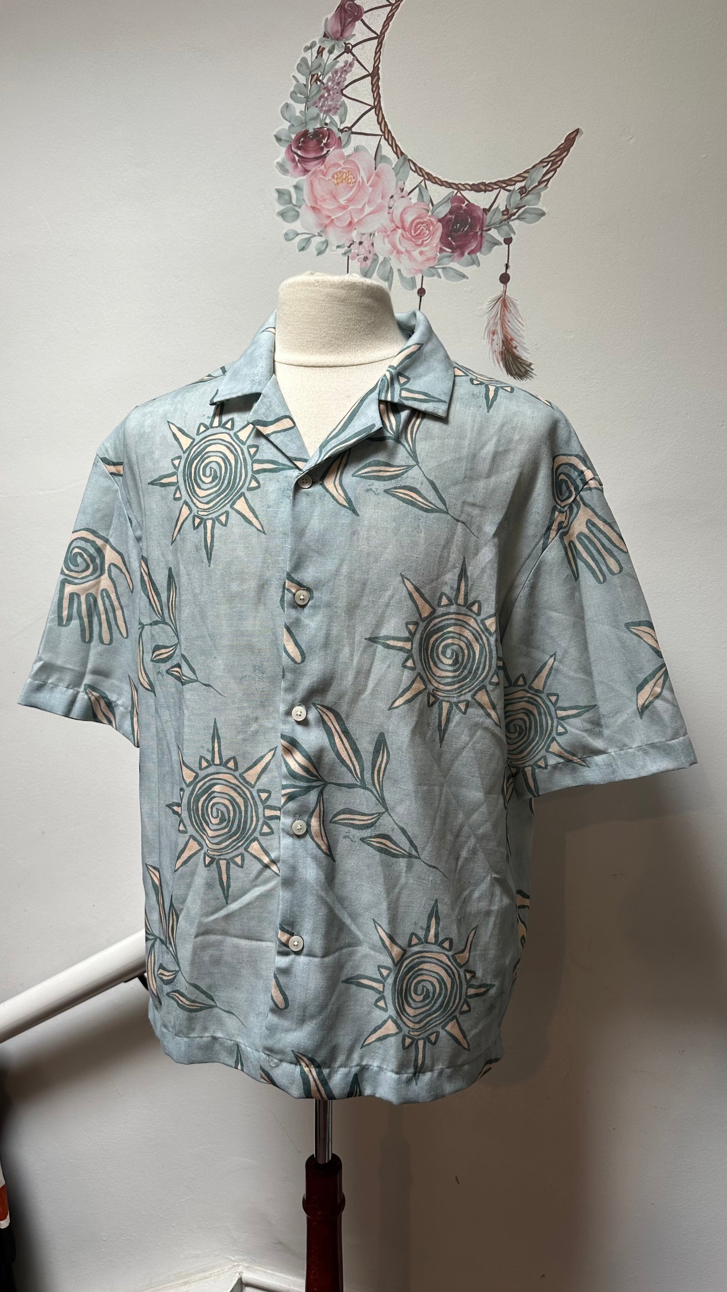 Zara Mint Green Printed Shirt Size M Loose Fit