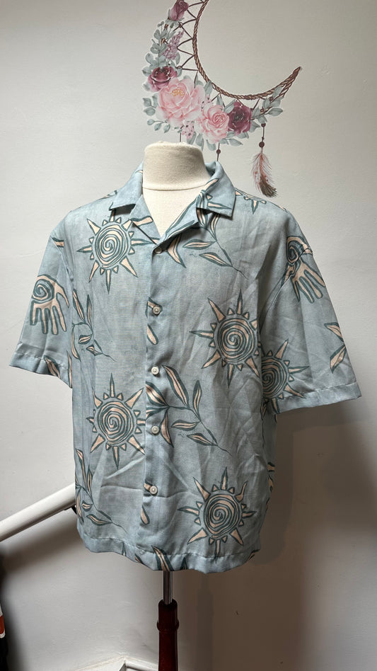 Zara Mint Green Printed Shirt Size M Loose Fit