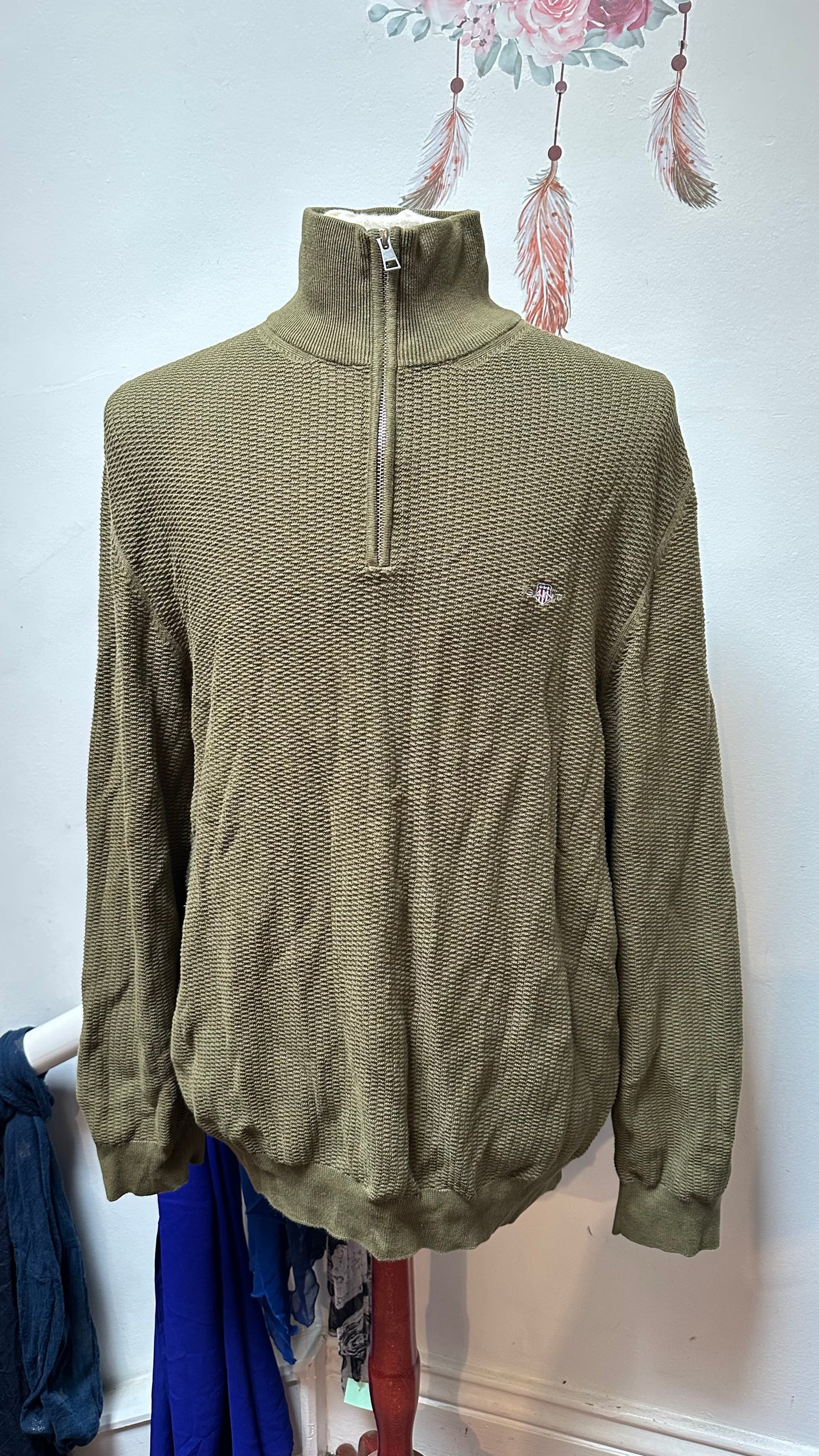 Gant Olive Green Quarter Zip Size 2XL