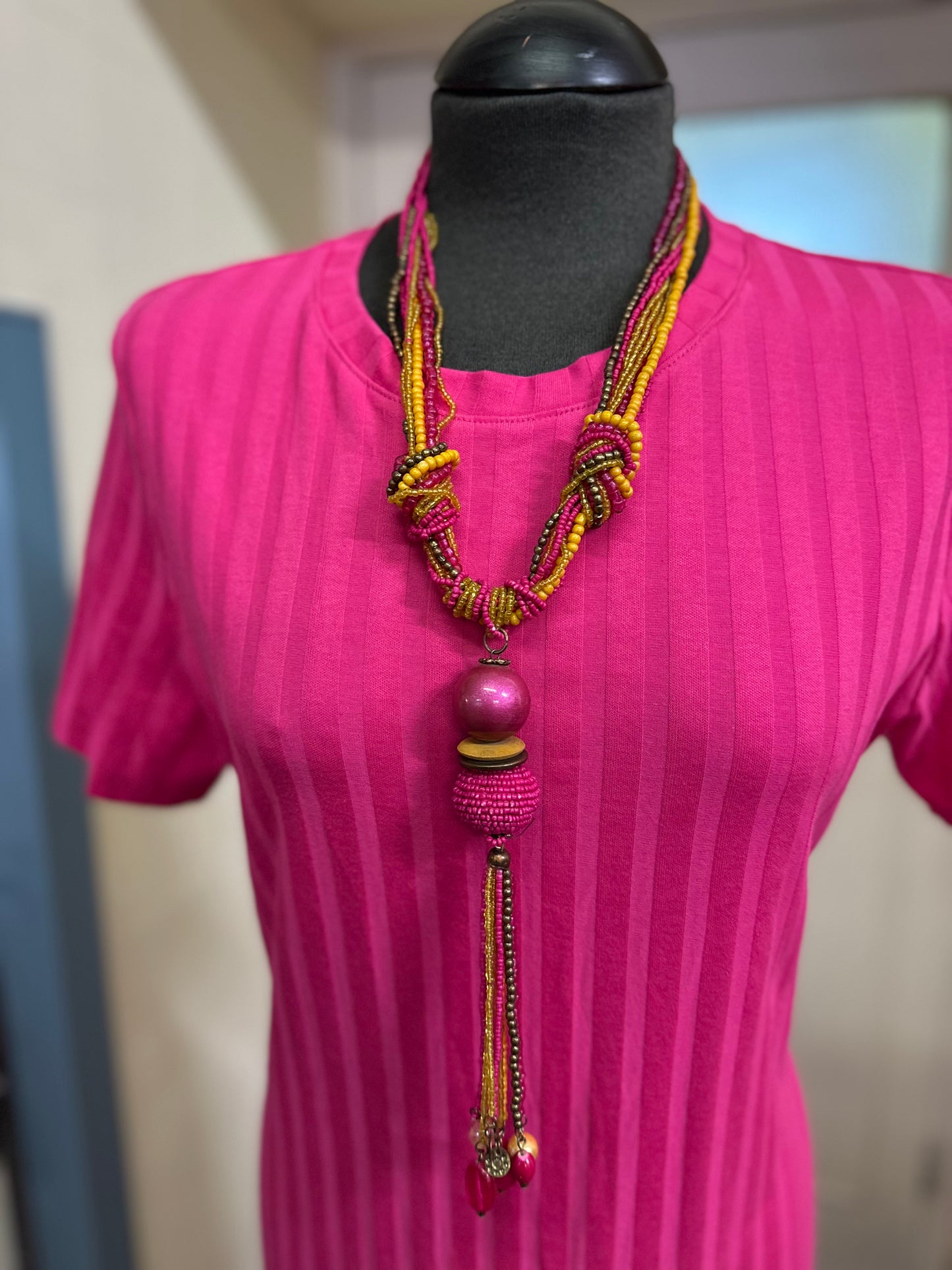 Pink Tassel Beaded Necklace