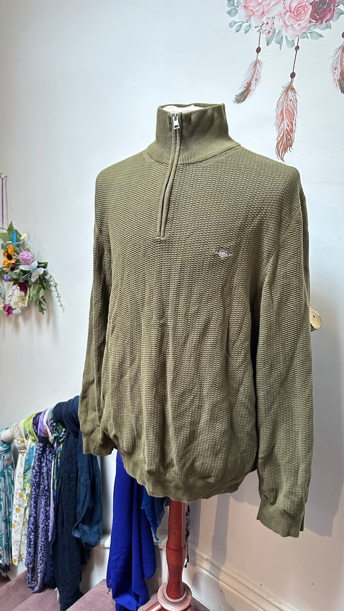 Gant Olive Green Quarter Zip Size 2XL