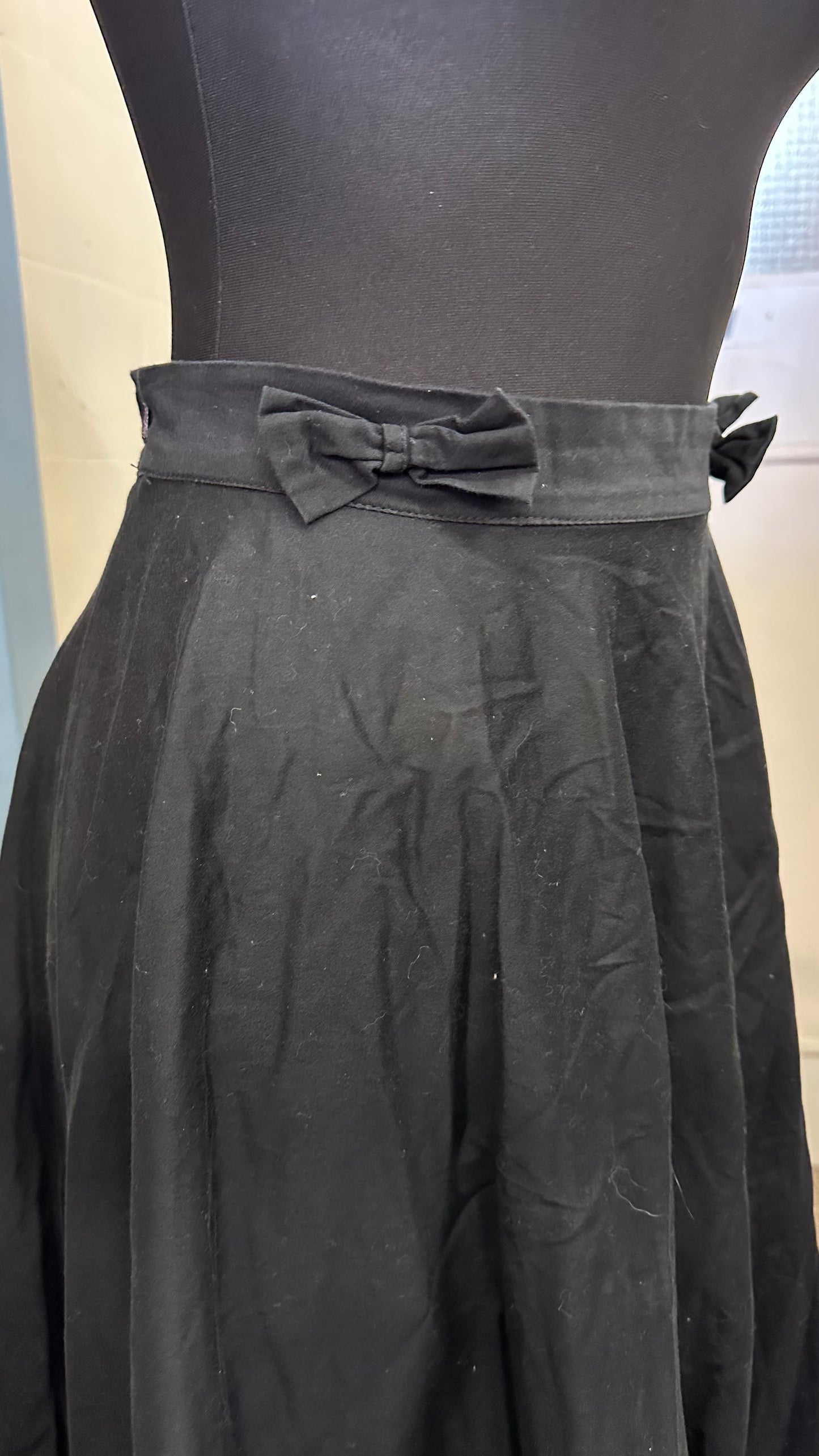 Vintage/Retro Black Skirt with Bows and Buttons to attach braces Best fit Size 10