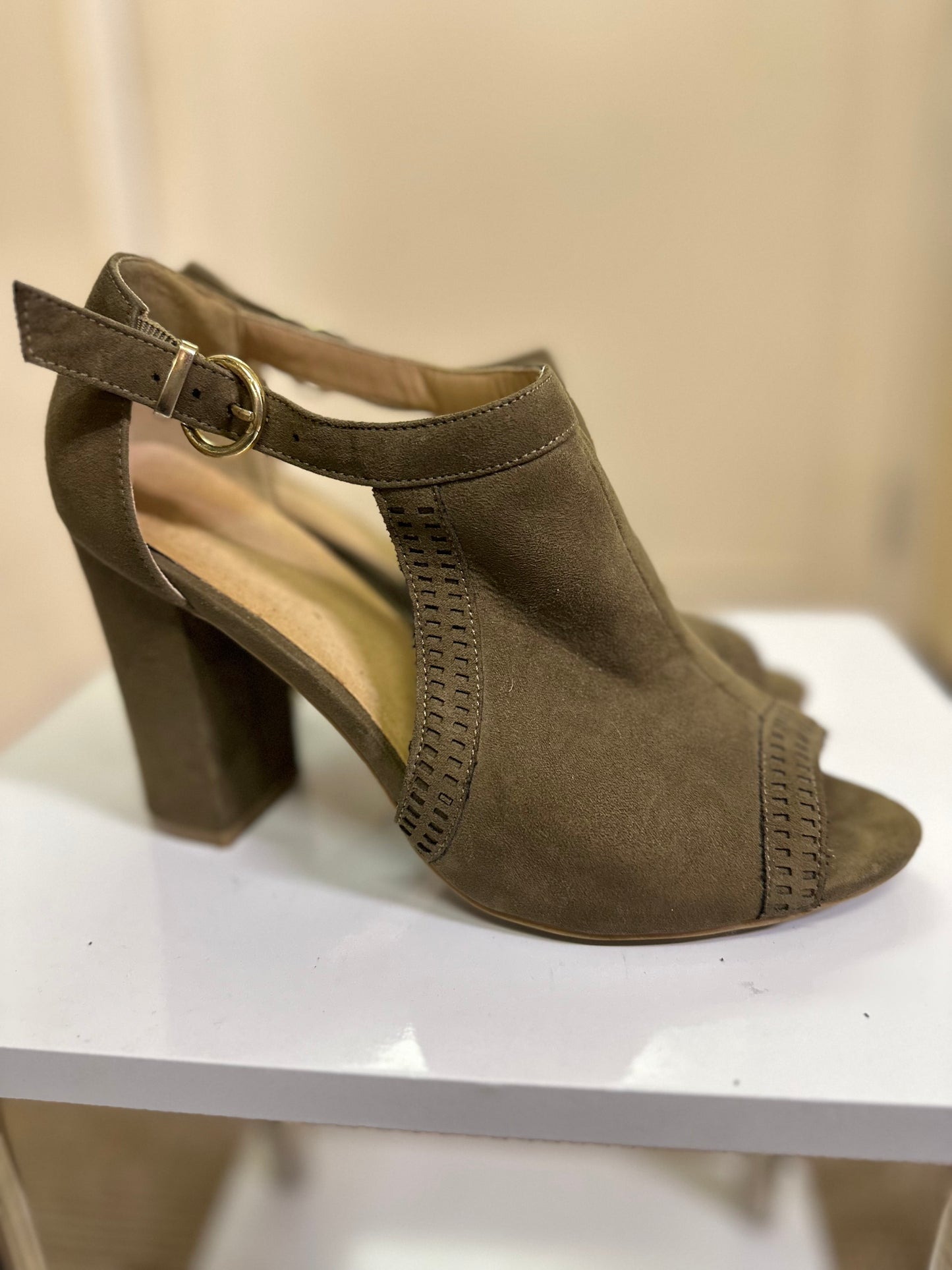 New Look Khaki Block Heel Sandals, Size 6