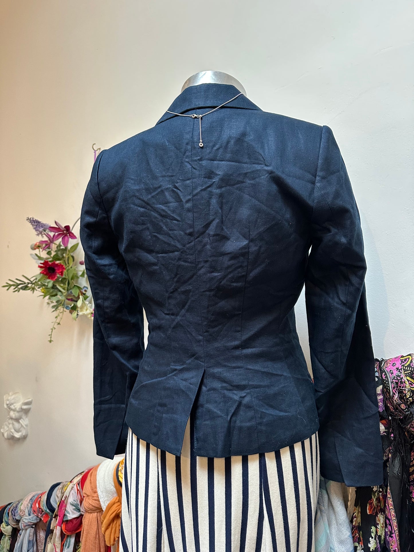 H&M Navy Linen Blend Blazer Size XS