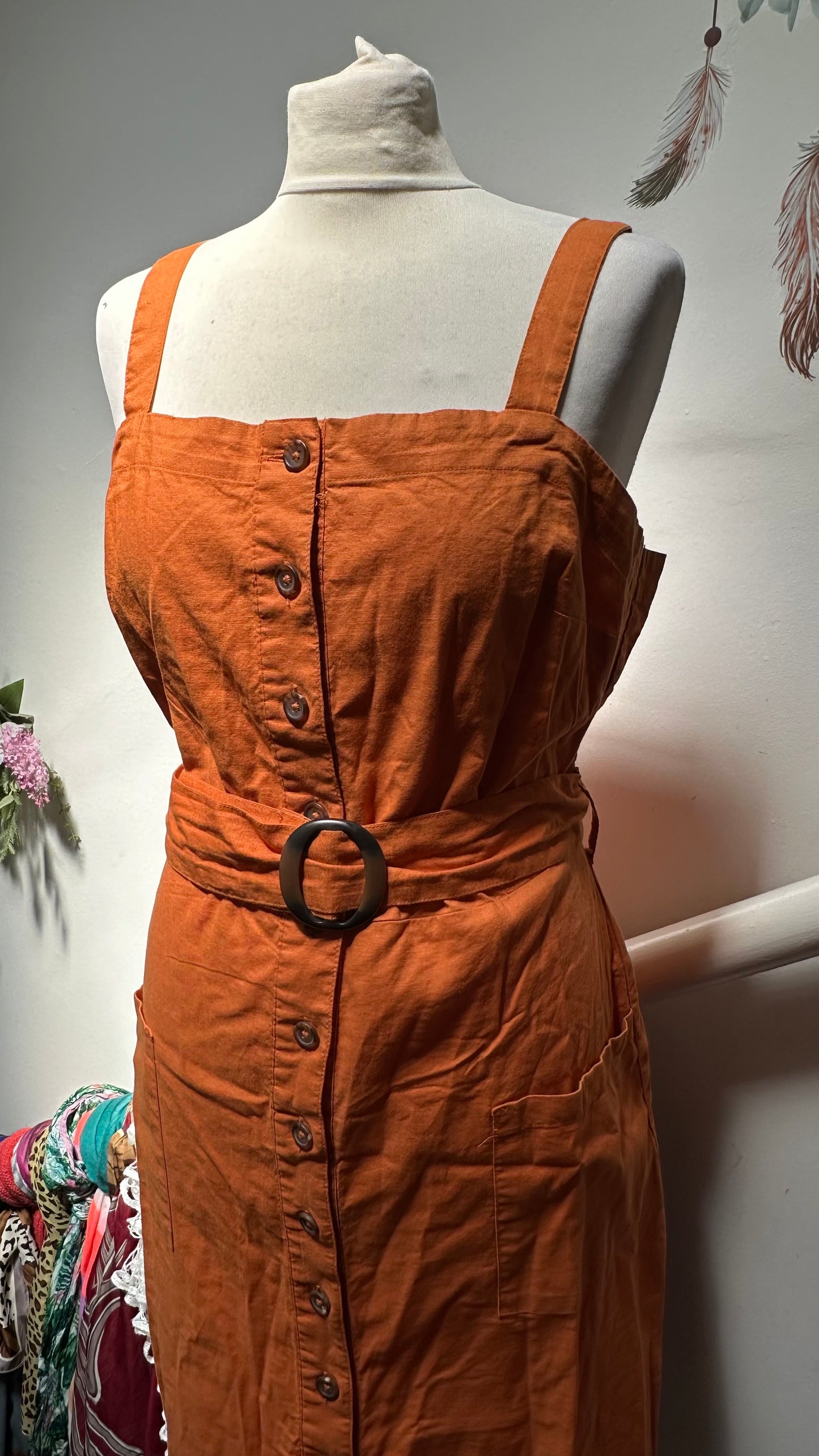 F&F Burnt Orange Cotton/Linen Blend Dress Size 12