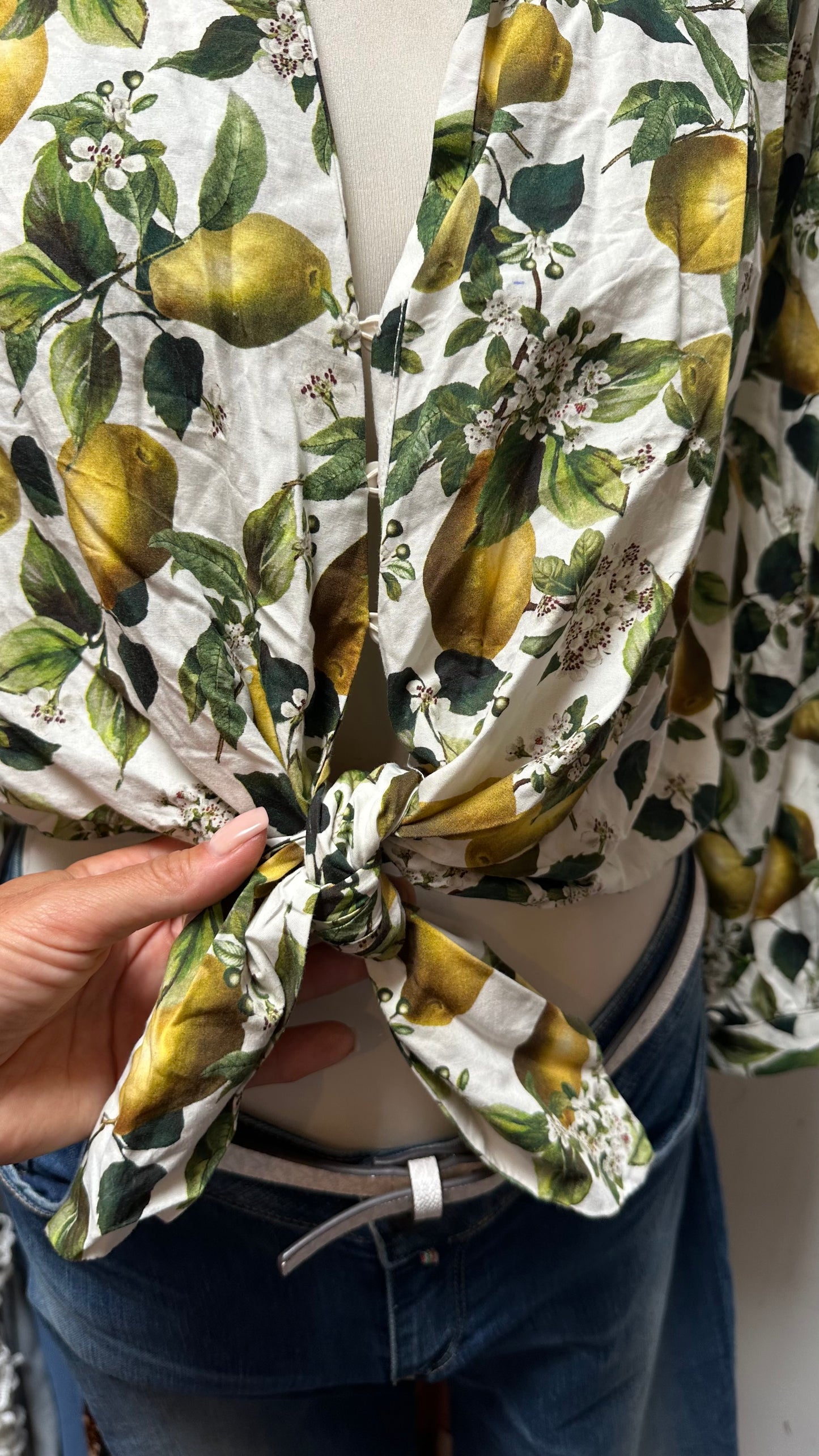 Zara Lemons Knotted Blouse Size L