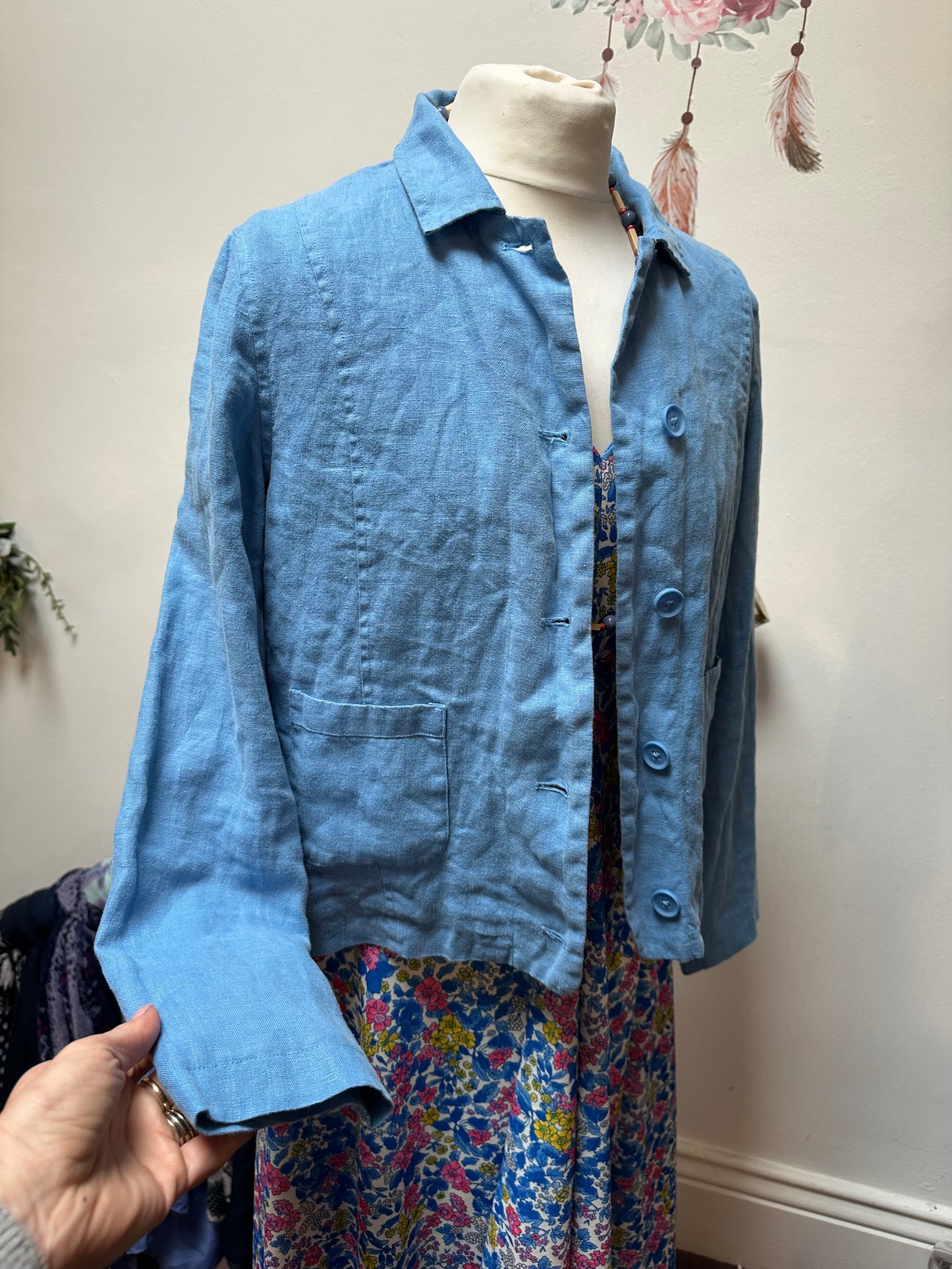 Designer Seasalt Cornwall 100% Linen Blue Jacket Size 8 Loosefit