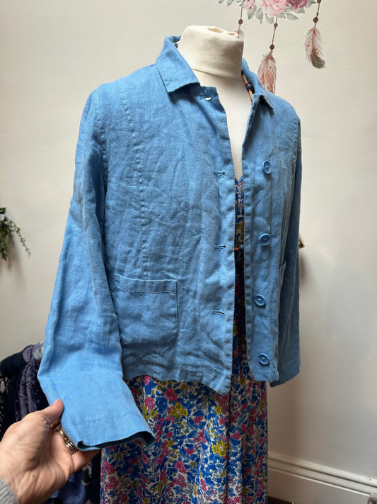 Designer Seasalt Cornwall 100% Linen Blue Jacket Size 8 Loosefit