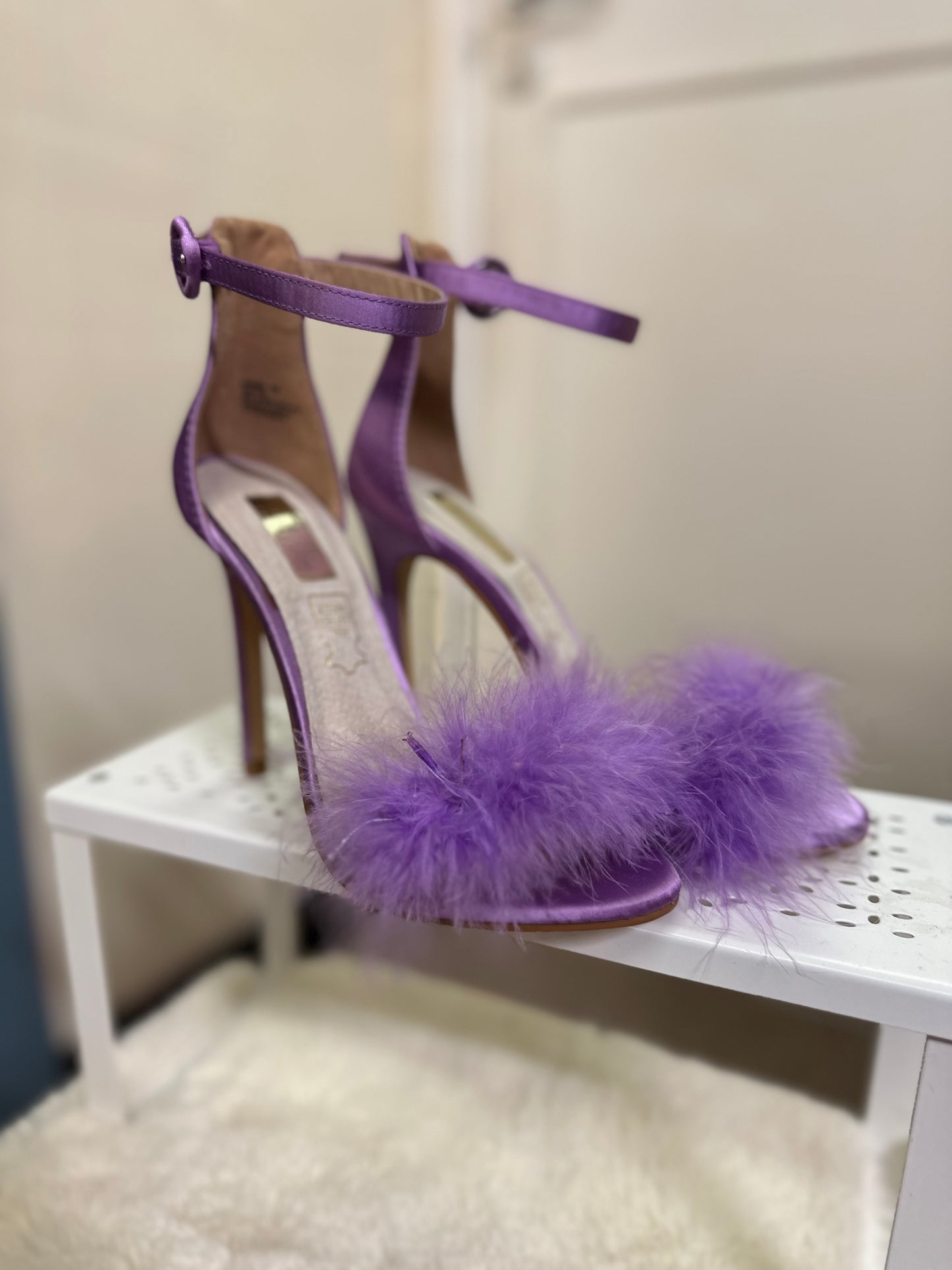 Primark Purple Feather Boa Heels, New with Tags, Size 4