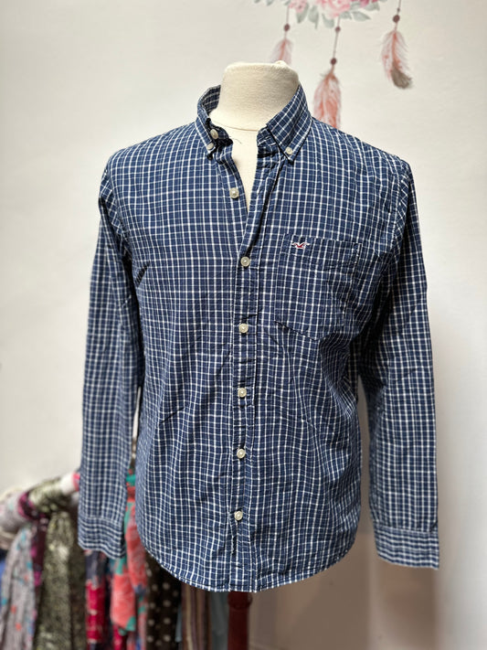 Hollister Blue Plaid Shirt Size L 100% Cotton