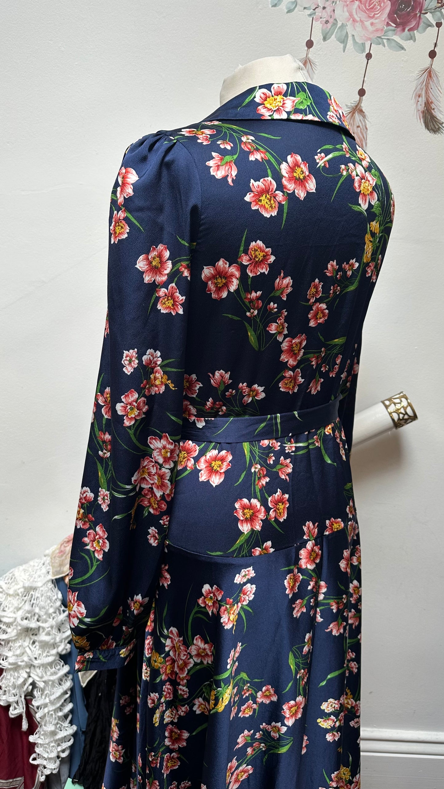 Boohoo Navy Floral Maxi Wrap Dress Size 12
