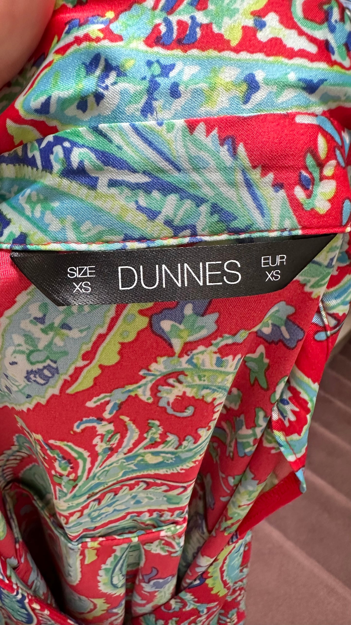 Dunnes Red/Turquoise Paisley Satin Blouse Oversized XS (will fit Size 10)