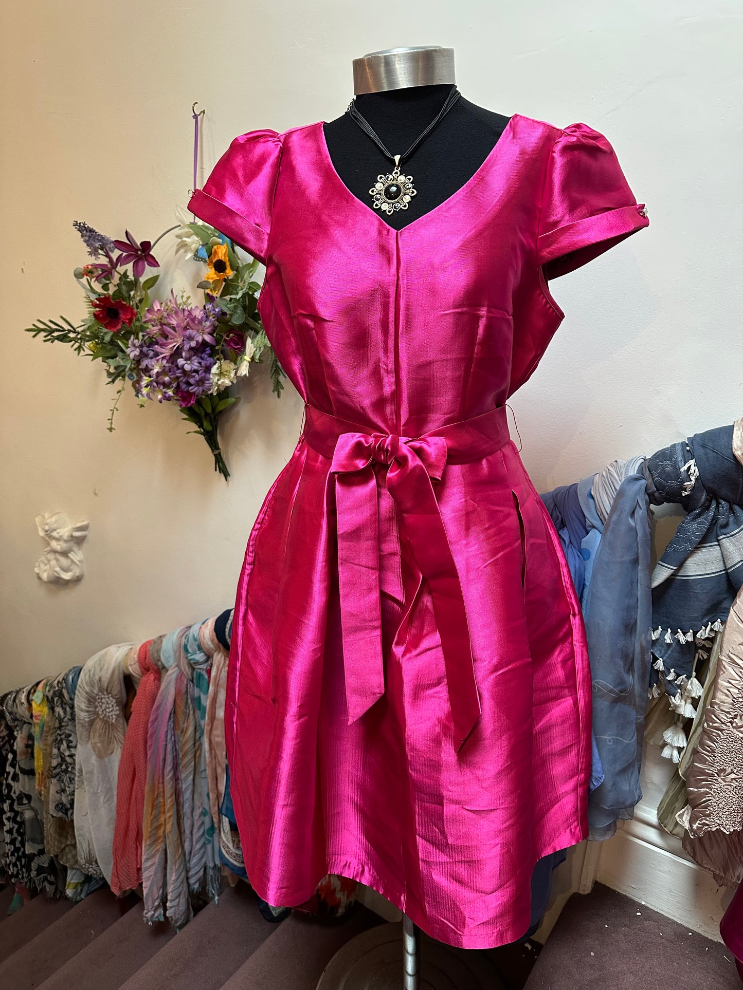 Designer Renata Stunning Hot Pink Dress Size 14 but small fitting