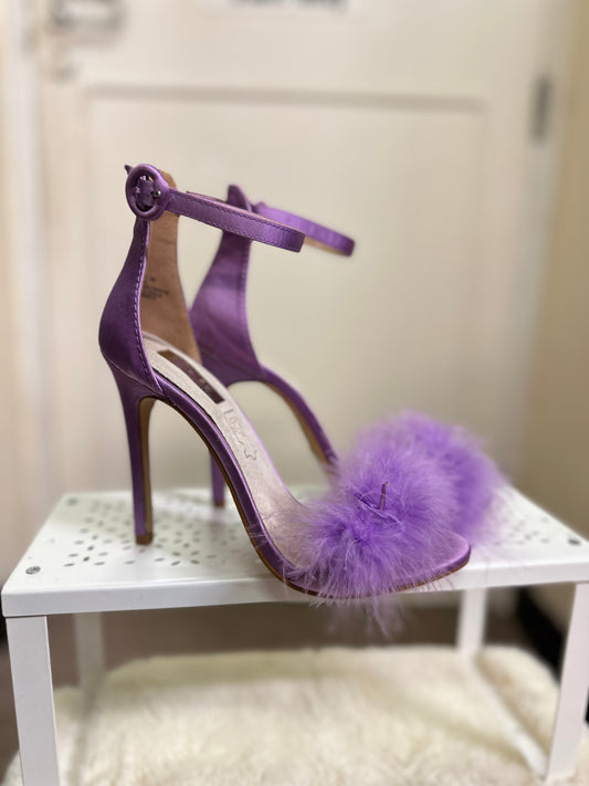 Primark Purple Feather Boa Heels, New with Tags, Size 4