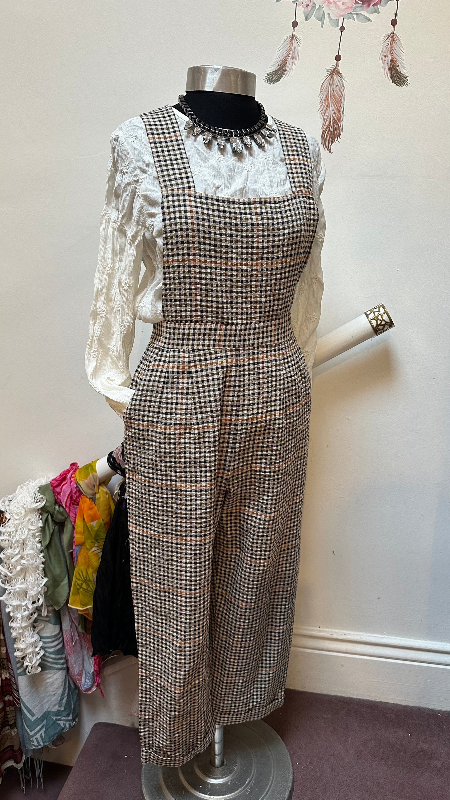 Zara Checkered Dungaree Jumpsuit Size XS