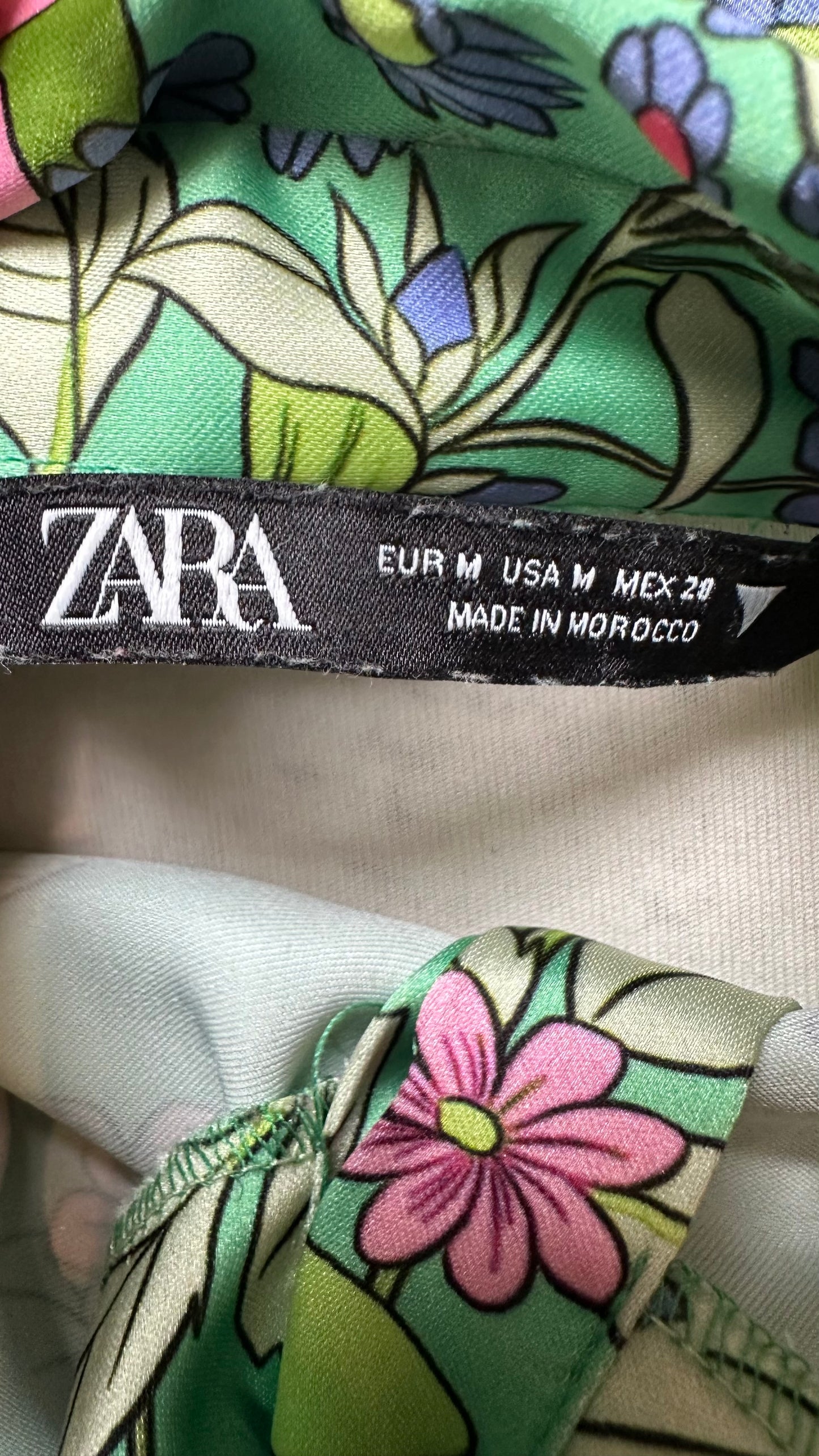 Zara Green Floral Satin Dress Size M (small fitting)