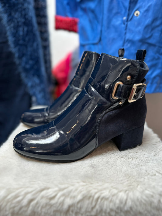 Navy Patent Ankle Boot Size 6